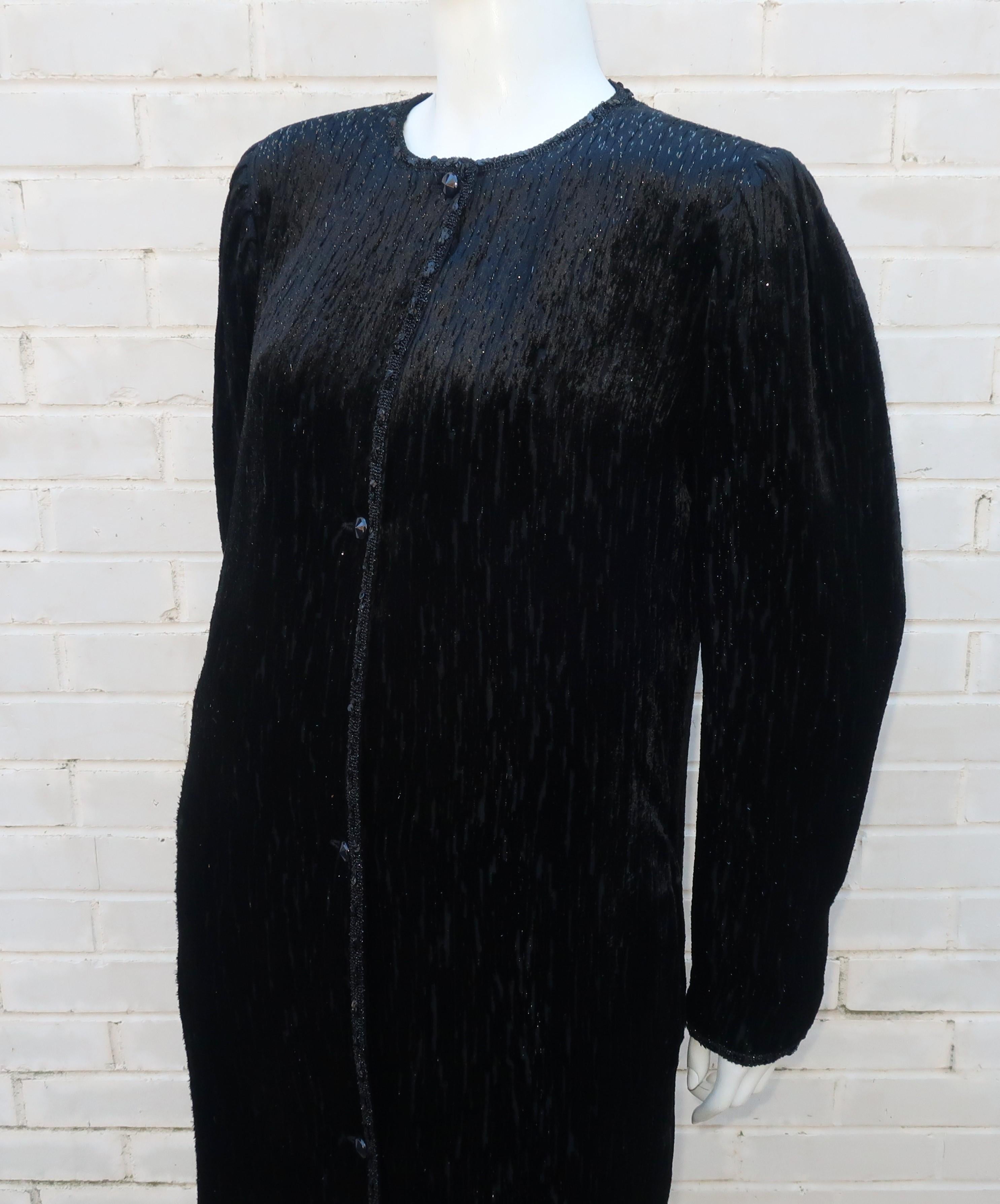 Emanuel Ungaro Black Cut Velvet Lamé Coat & Skirt Suit, 1980's 3