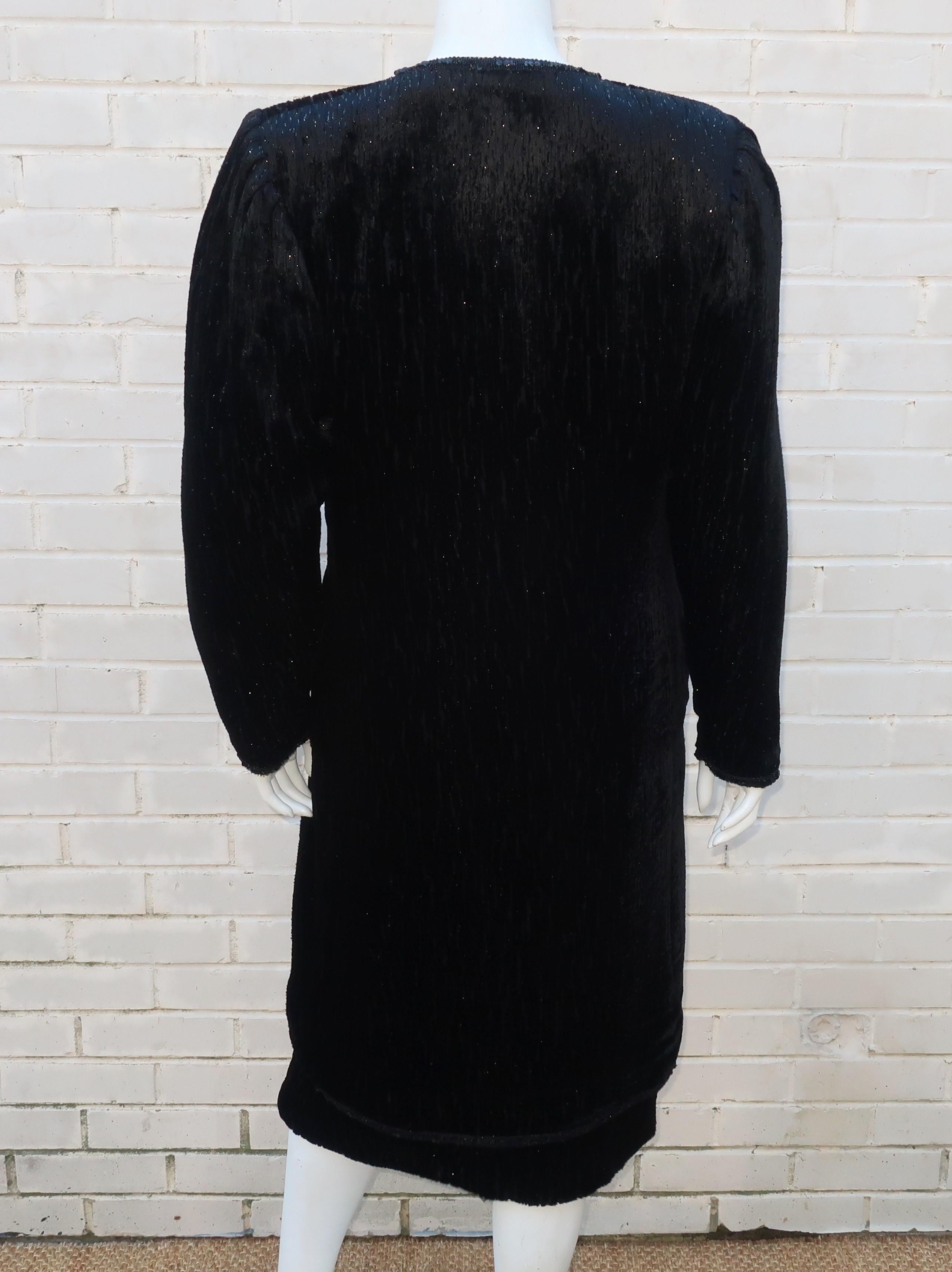 Emanuel Ungaro Black Cut Velvet Lamé Coat & Skirt Suit, 1980's 4