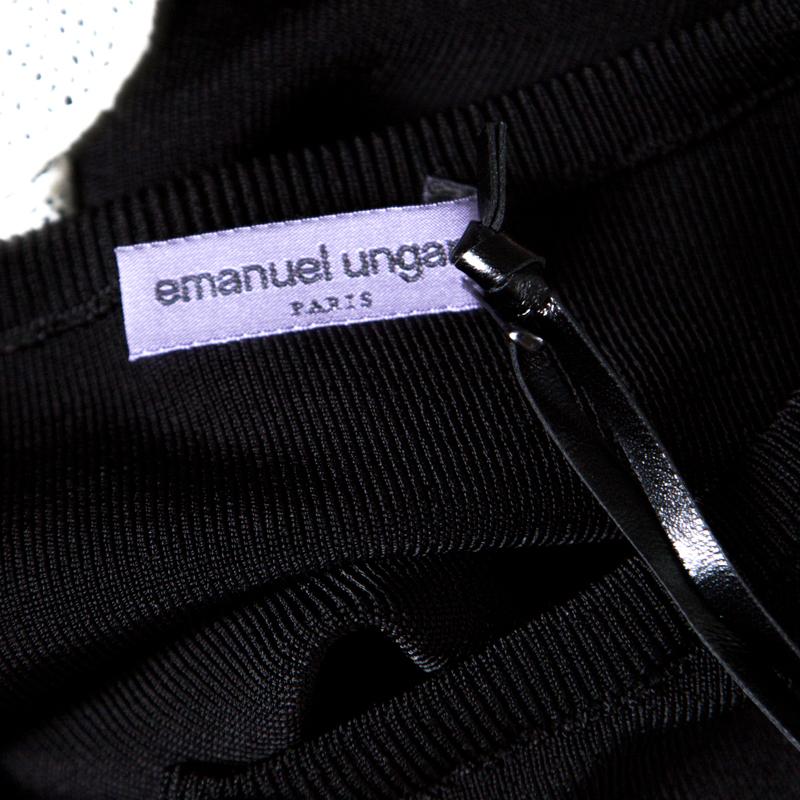 Emanuel Ungaro Black Floral Applique Lace Sleeve Detail V Neck Pullover L 1