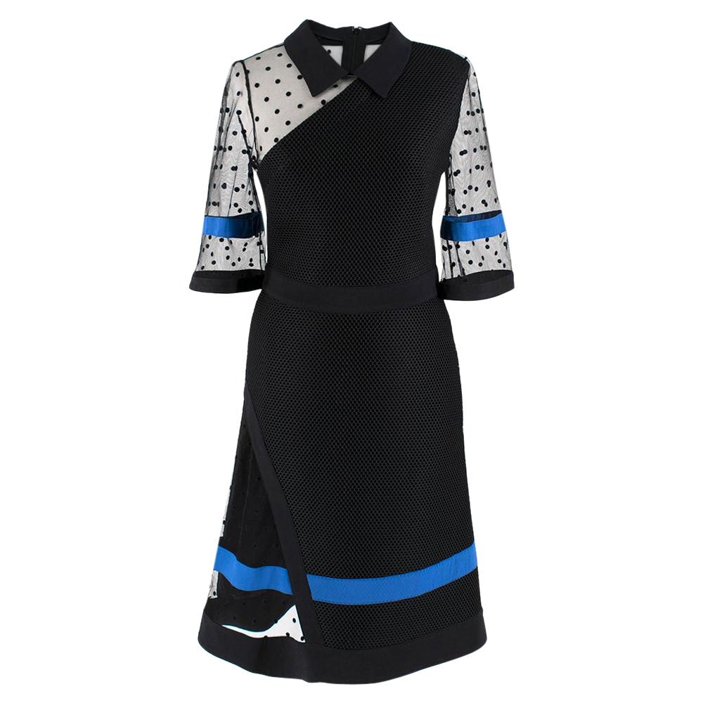 Emanuel Ungaro Black Neoprene Tulle Panelled Dress - Size US 4 For Sale