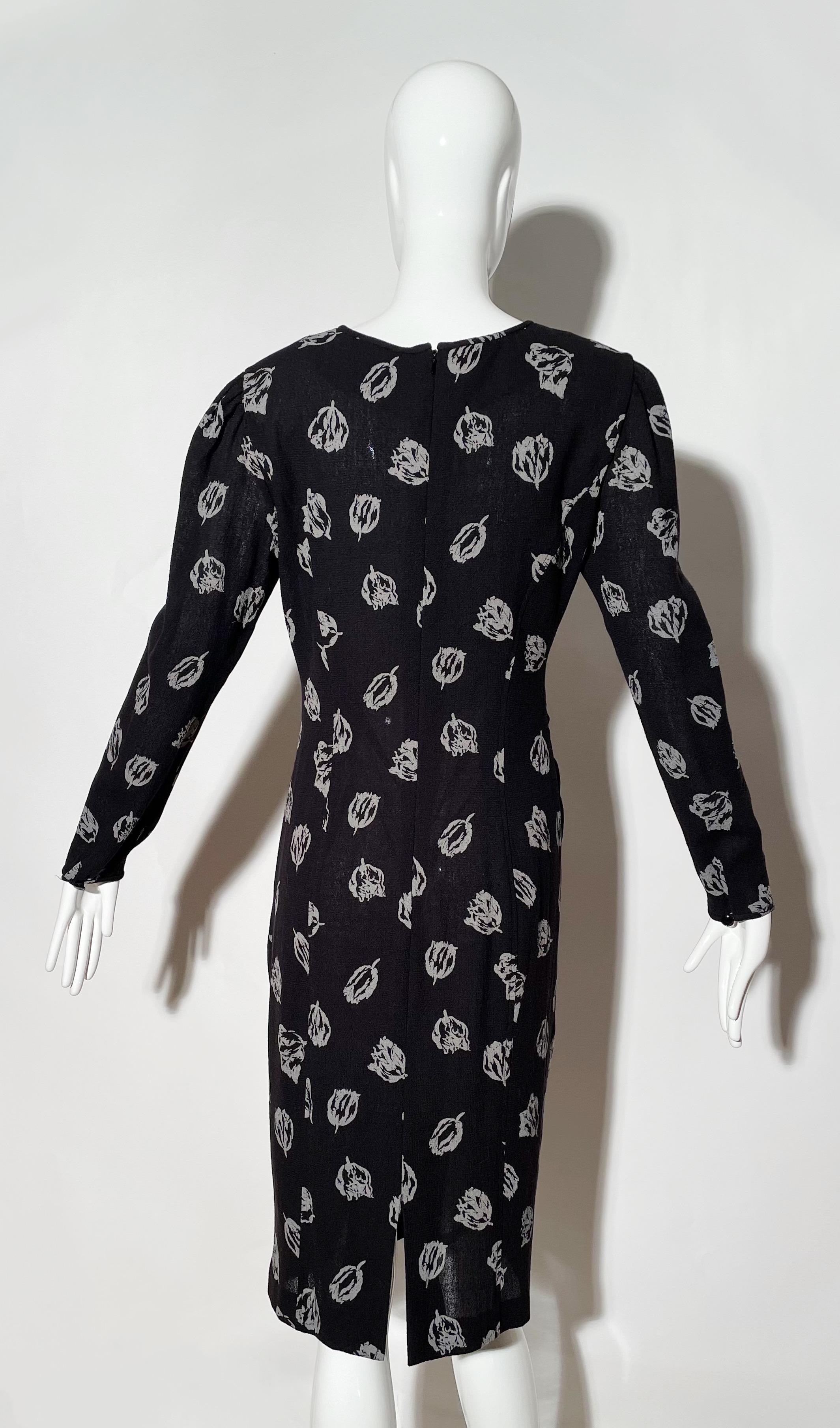 Emanuel Ungaro Black Ruched Floral Dress  For Sale 1