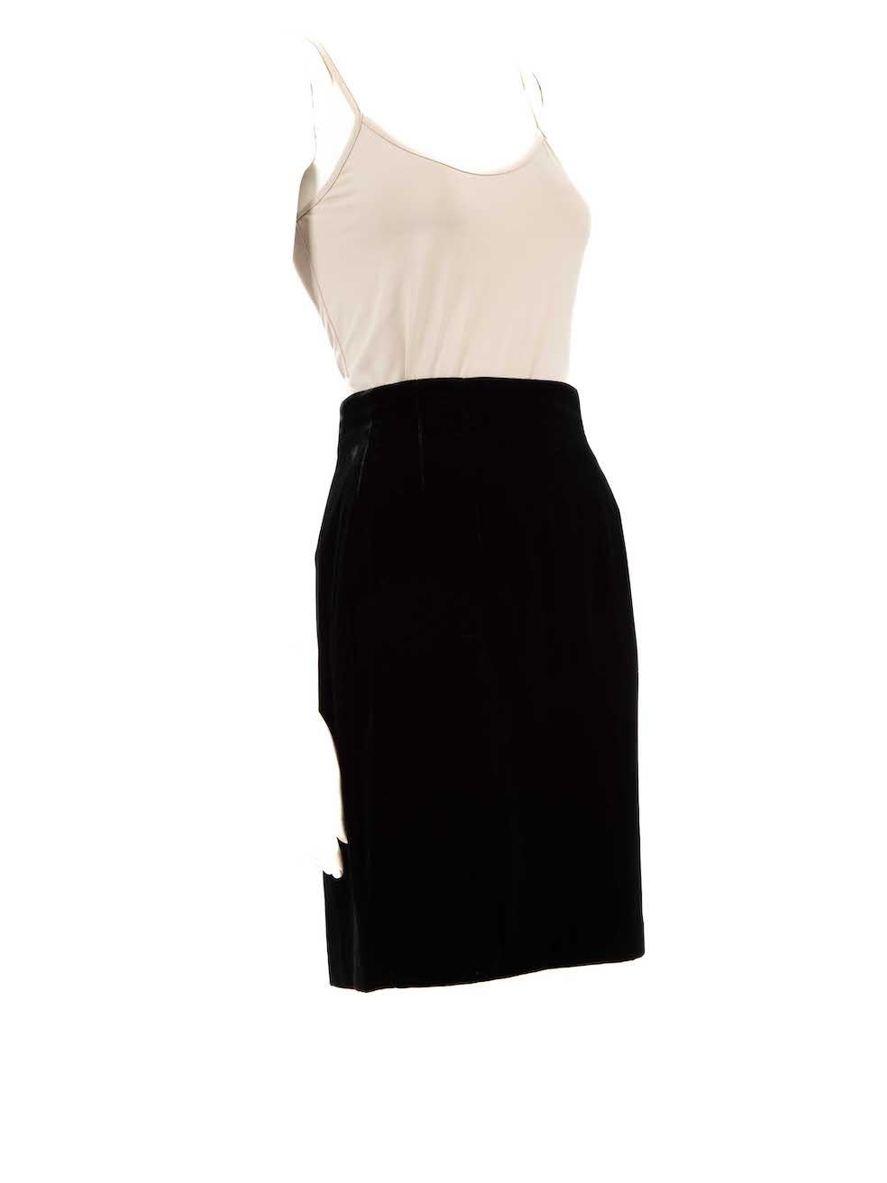 CONDITION is Very good. Hardly any visible wear to skirt is evident on this used Emanuel Ungaro designer resale item.
 
 
 
 Details
 
 
 Black
 
 Velvet
 
 Straight skirt
 
 Knee length
 
 Back zip closure with hook and eye
 
 
 
 
 
 Made in Hong