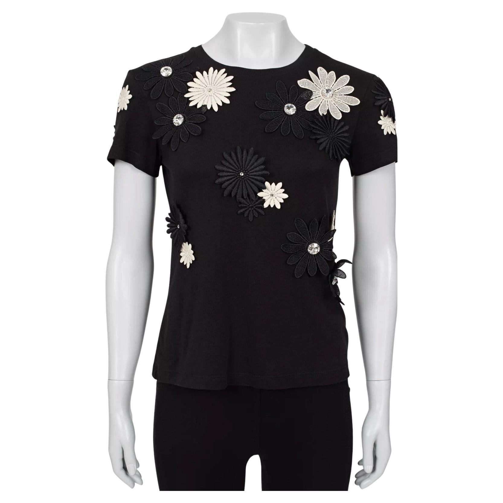 Emanuel Ungaro - Maglietta in cotone floreale bianca e nera - sz.38