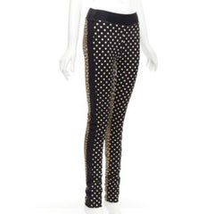 EMANUEL UNGARO black white polka dot brown leopard print patch legging pants S