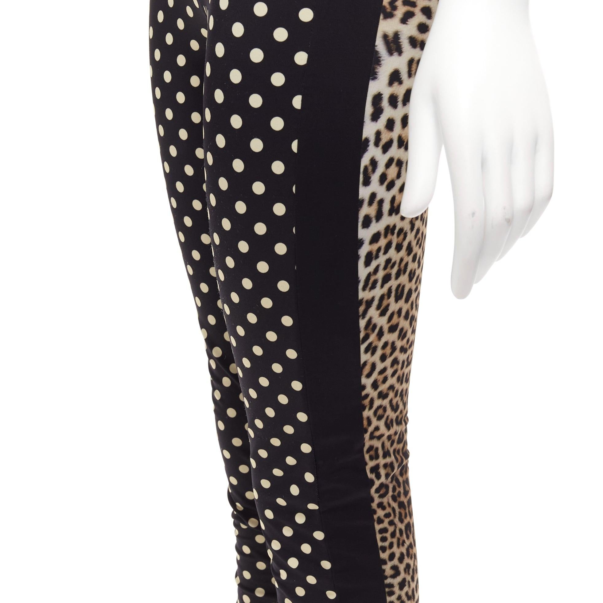 EMANUEL UNGARO black white polka dot brown leopard print patch legging pants S For Sale 1