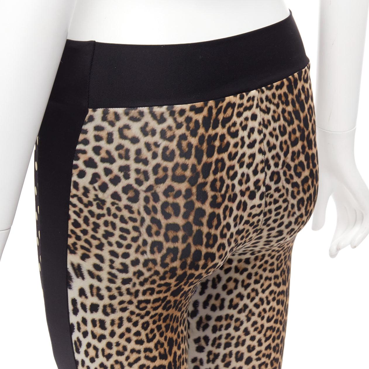EMANUEL UNGARO black white polka dot brown leopard print patch legging pants S For Sale 2