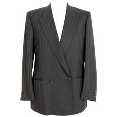 Emanuel Ungaro Black Wool Double Breatsed Pinstripe Evening Jacket