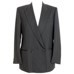 Vintage Emanuel Ungaro Black Wool Double Breatsed Pinstripe Evening Jacket 