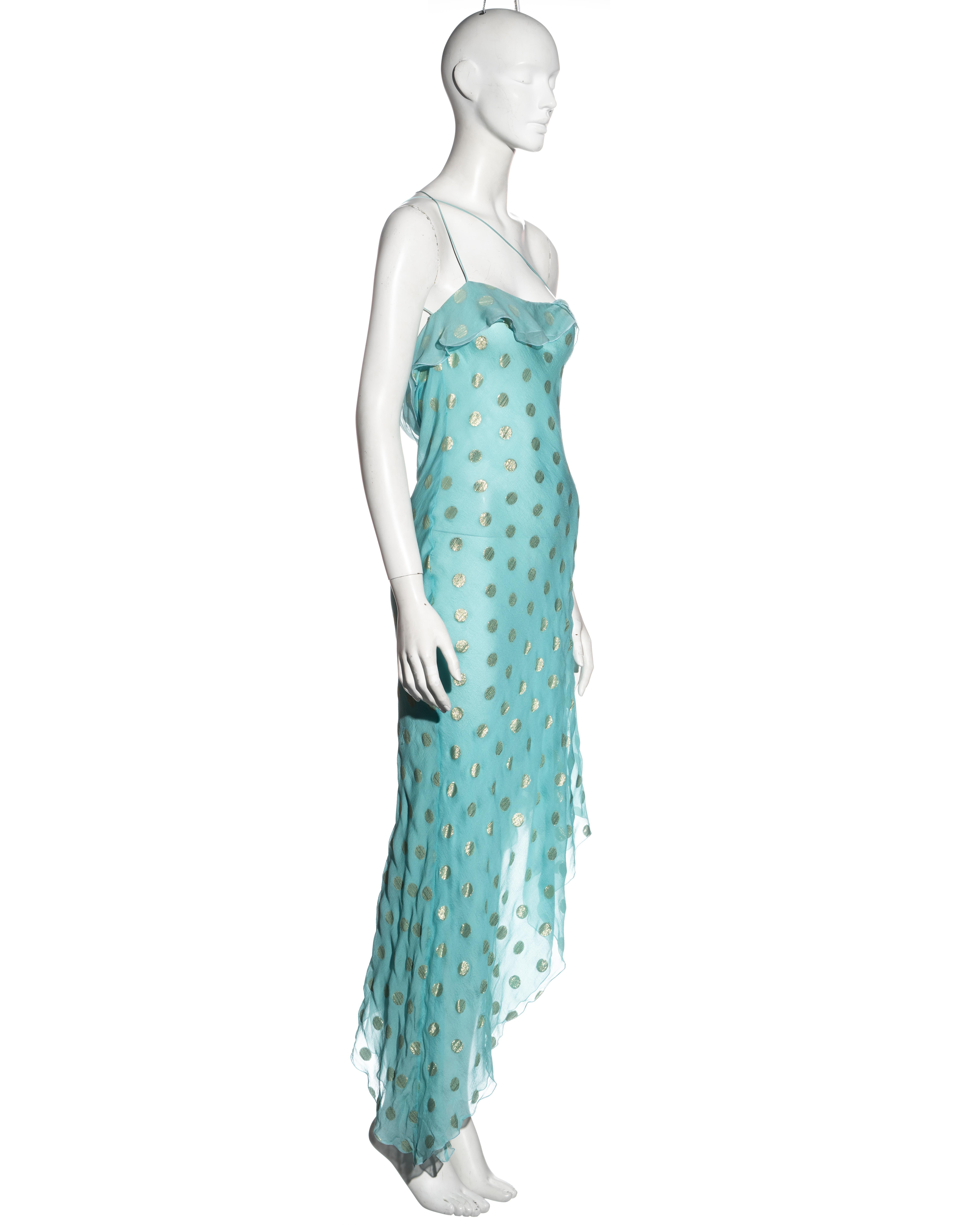 Vestido de noche de gasa de seda azul y dorada de Emanuel Ungaro, c. 2000 en Excelente Estado en London, GB
