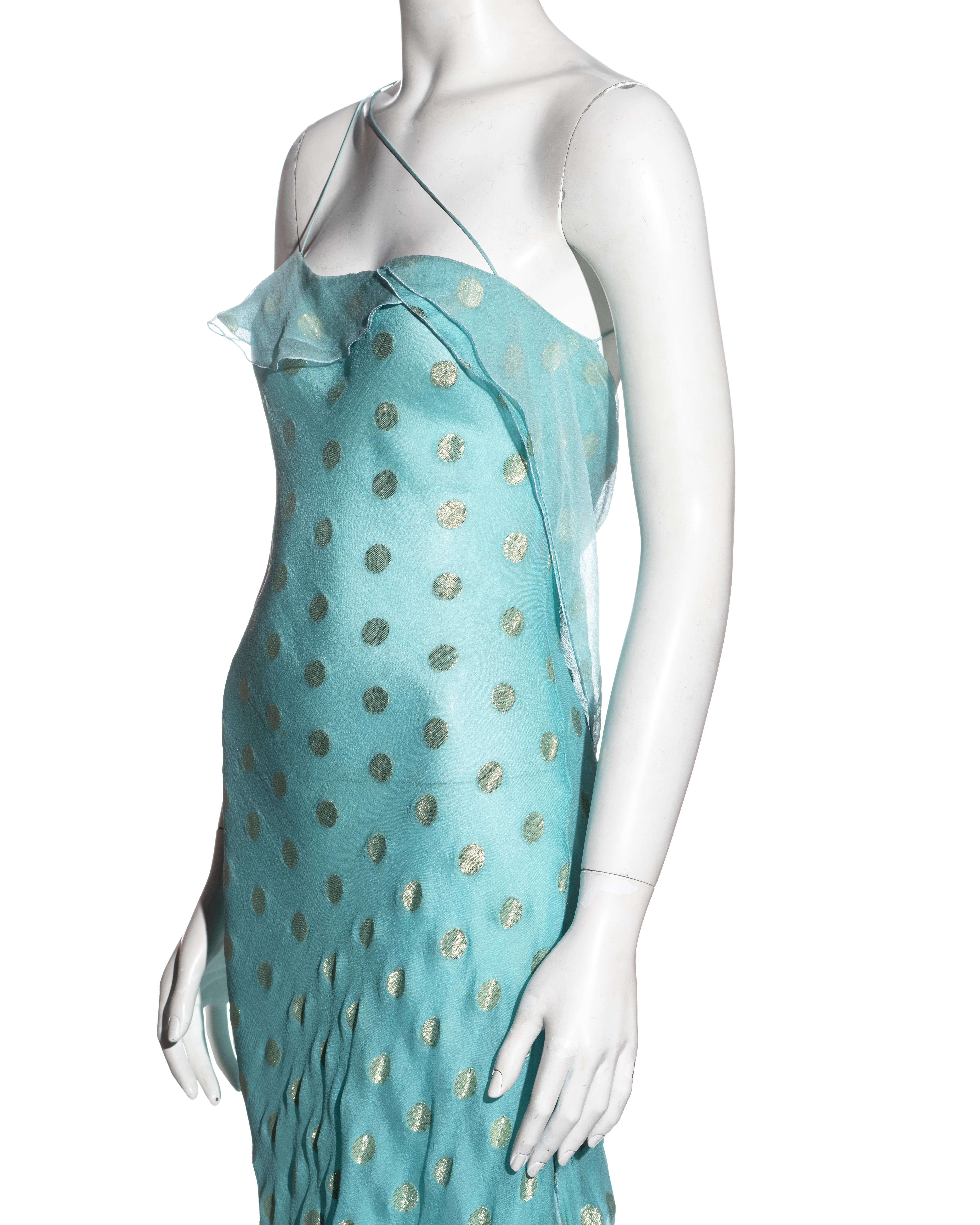 Vestido de noche de gasa de seda azul y dorada de Emanuel Ungaro, c. 2000 1