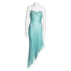 Vestido de noche de gasa de seda azul y dorada de Emanuel Ungaro, c. 2000