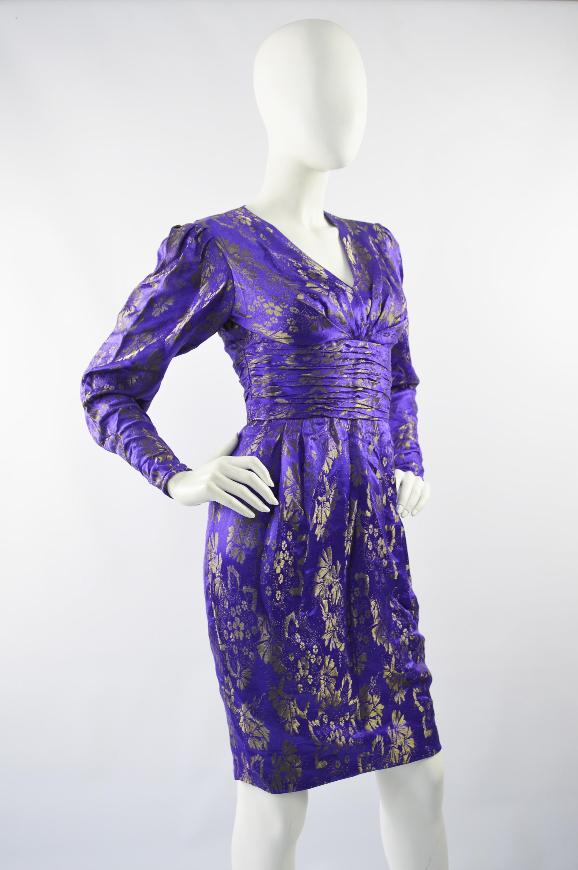 Emanuel Ungaro Blue Silk Brocade Dress In Excellent Condition In Doncaster, South Yorkshire