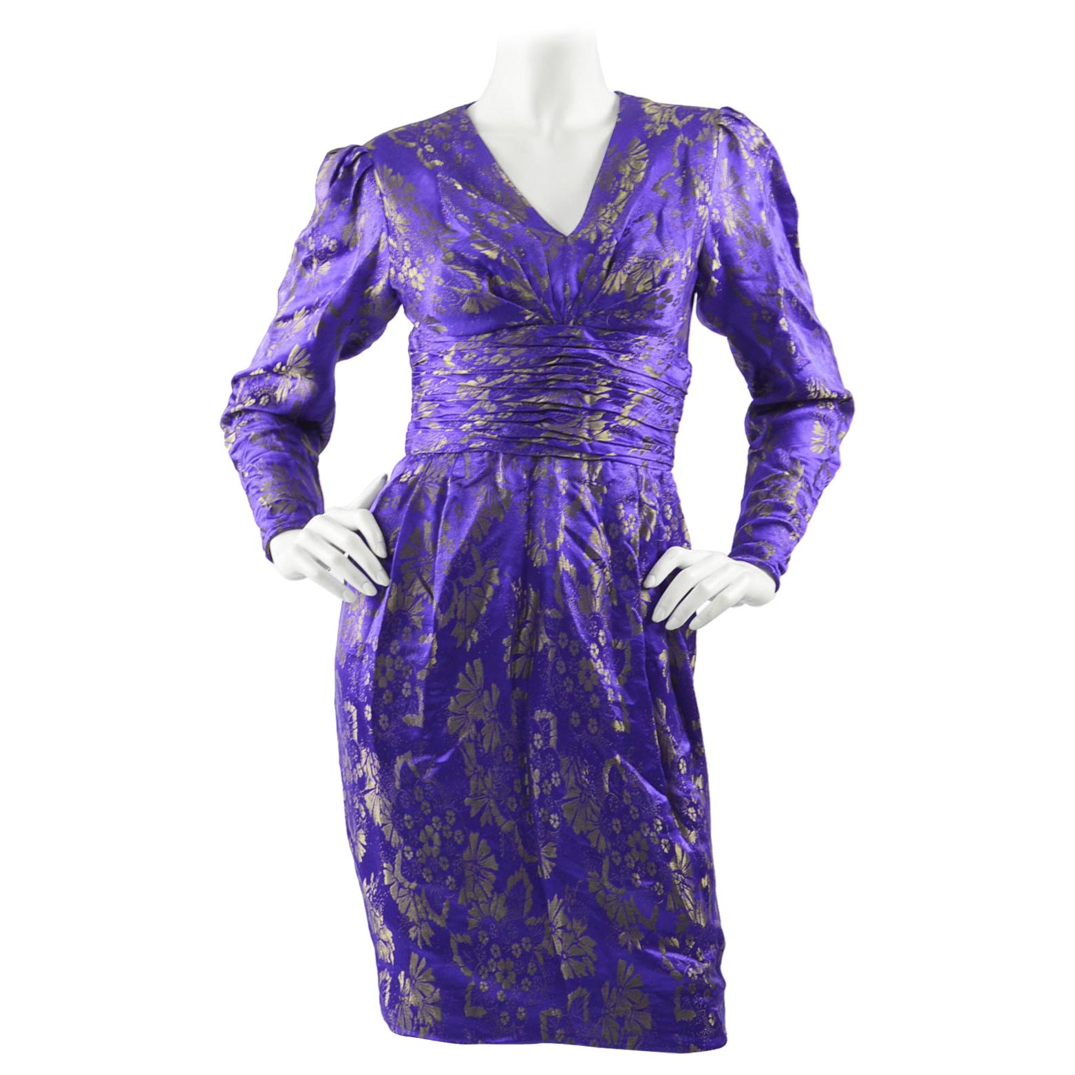 Emanuel Ungaro Blue Silk Brocade Dress