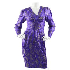 Emanuel Ungaro Blue Silk Brocade Dress