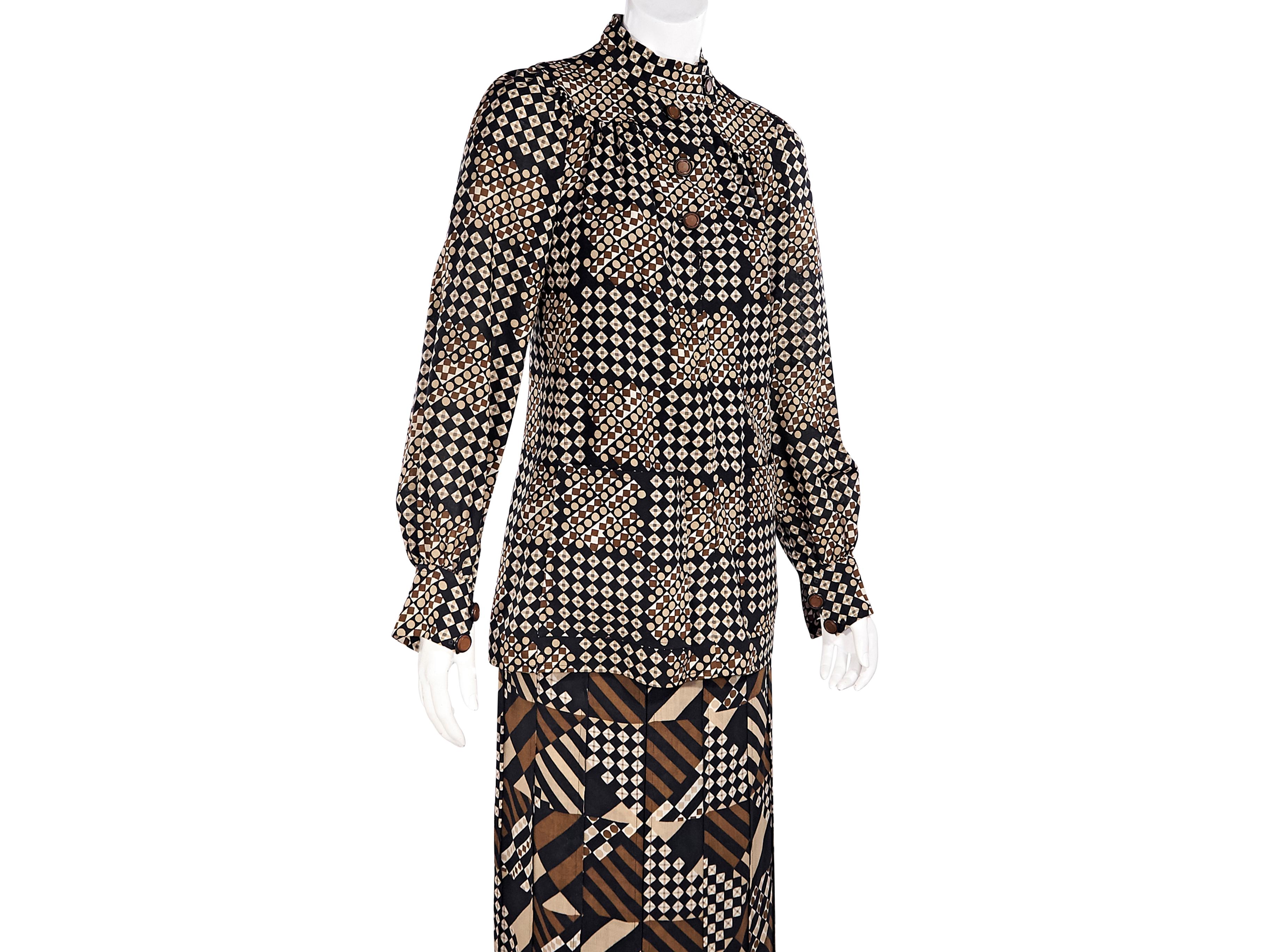 Emanuel Ungaro Brown Printed Wool Tunic and Skirt Set In Good Condition In New York, NY
