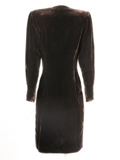 Emanuel Ungaro Brown Velvet Power Shoulder Cocktail Dress Golden Buttons 1980s