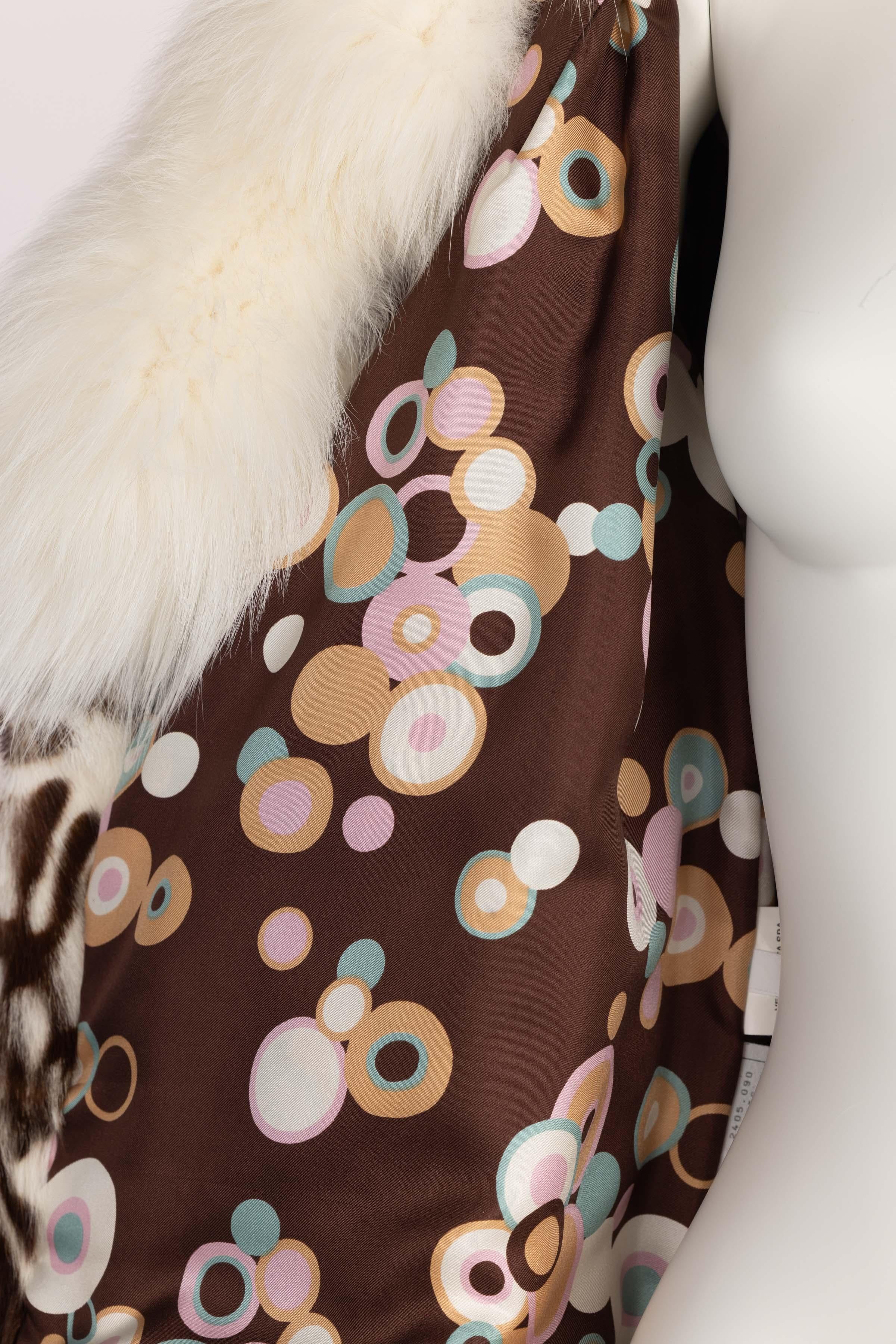 Emanuel Ungaro Brown Zebra Print Ivory Fur Collar Jacket 1