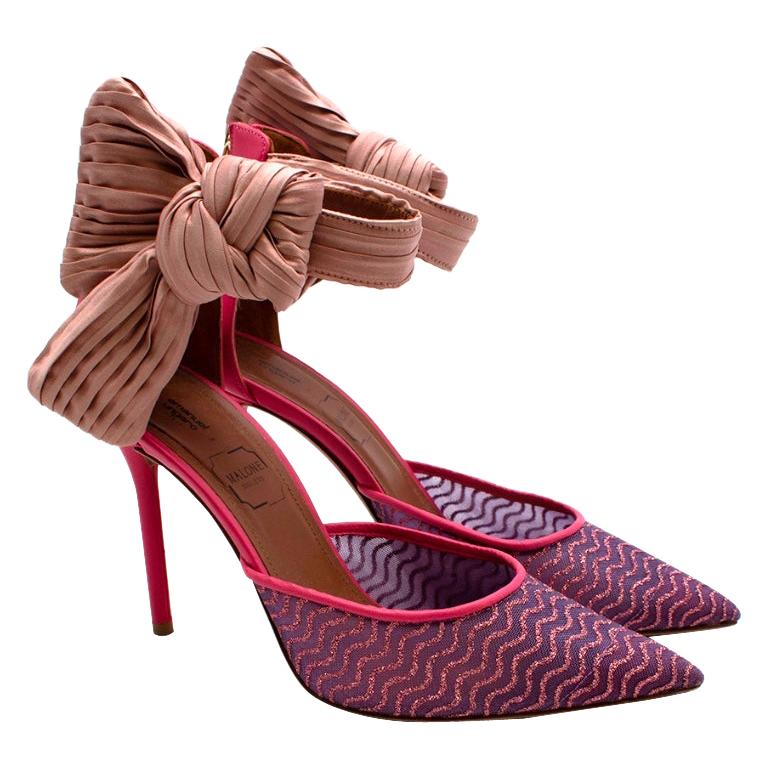 Emanuel Ungaro By Malone Souliers Pink Leather & Mesh Bow Heeled Shoes - EU 37.5