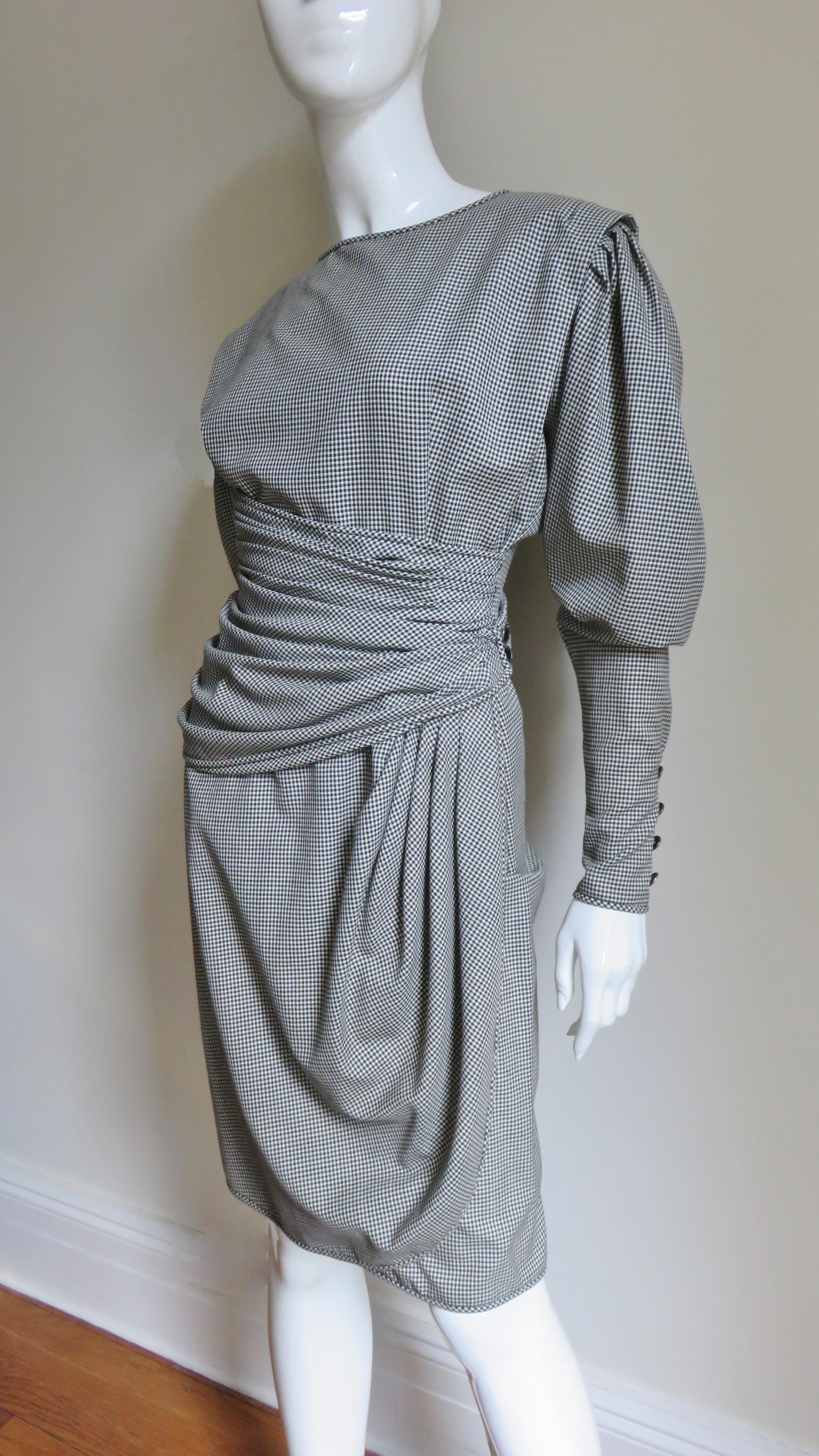 Emanuel Ungaro Check Draped Dress  In Excellent Condition For Sale In Water Mill, NY