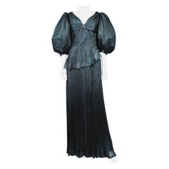 Emanuel Ungaro Circa 1985 Black Silk Crepe Pleated Evening Dress 36/38