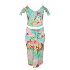 Emanuel Ungaro Circa 2000 Butterfly Print Top & Draped Skirt