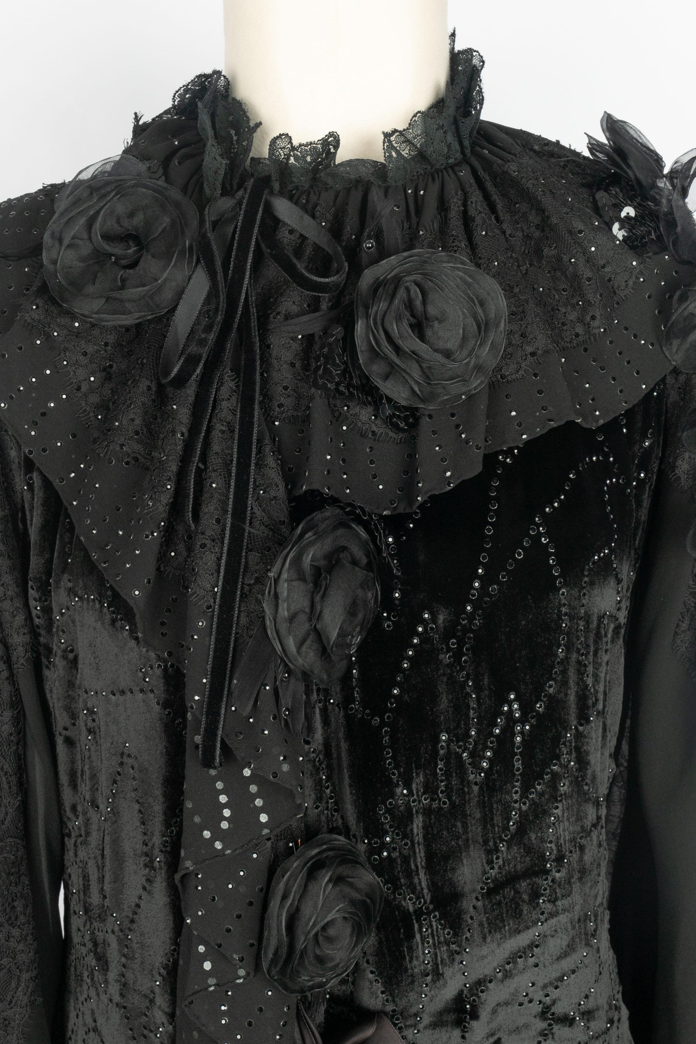 Black Emanuel Ungaro coat Haute Couture 1980 For Sale