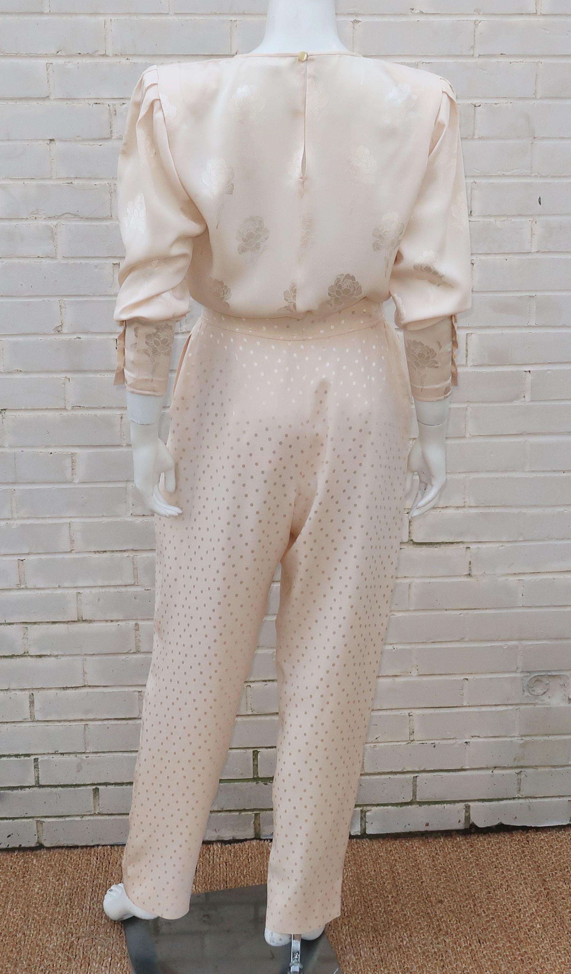Women's Emanuel Ungaro Cream Silk Jacquard Pant Suit, 1980’s
