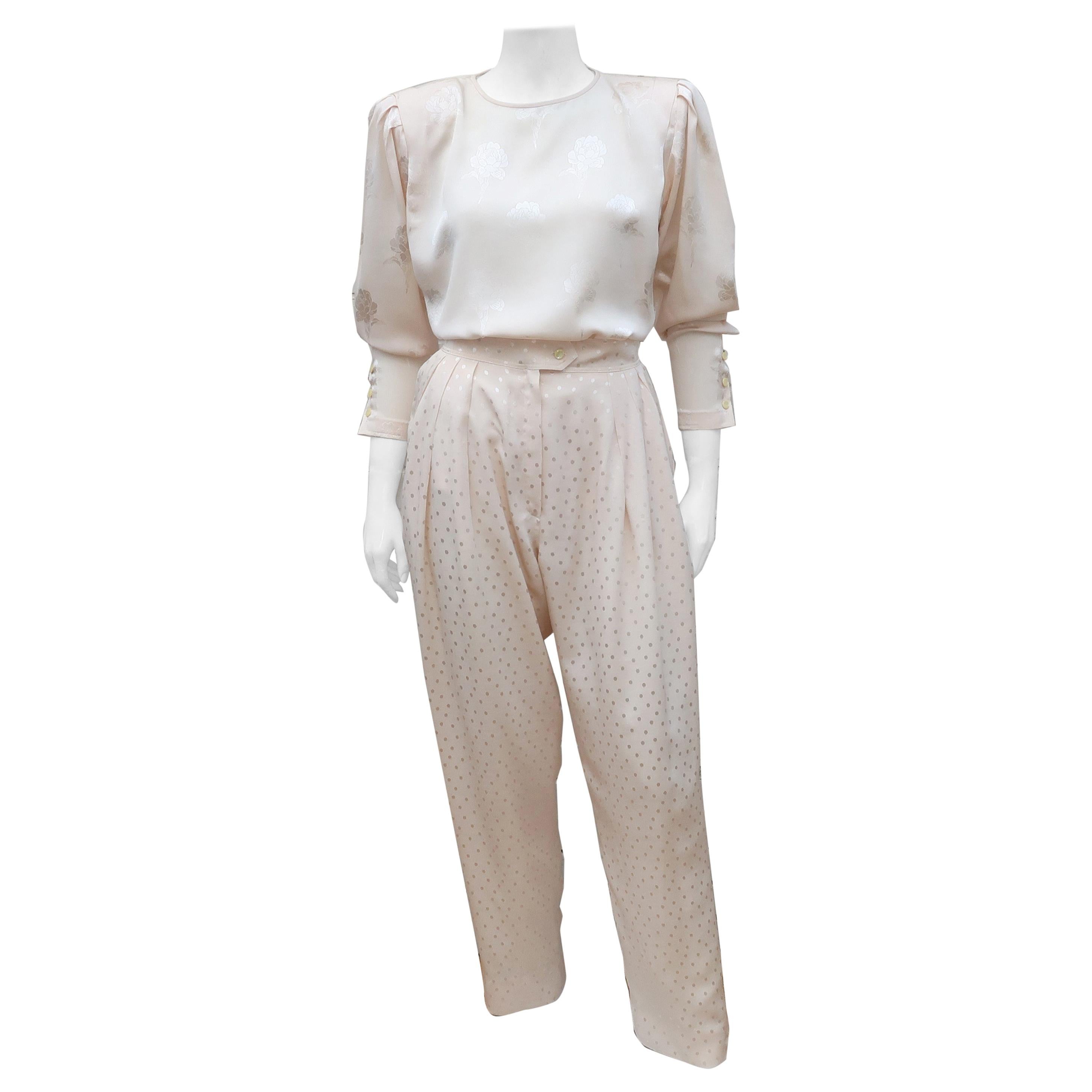 Emanuel Ungaro Cream Silk Jacquard Pant Suit, 1980’s