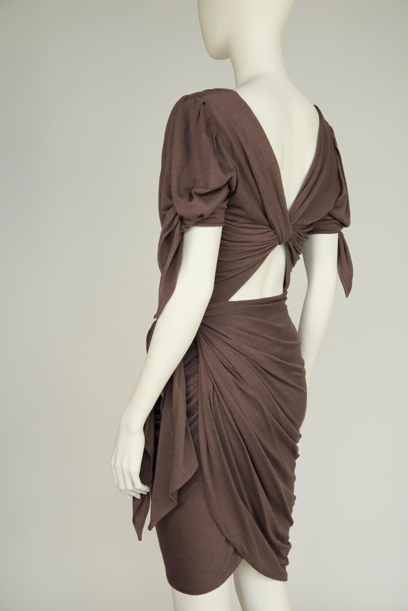 Emanuel Ungaro Draped Knotted Cut-Out Cocktail Dress, Circa 1985 For Sale 6