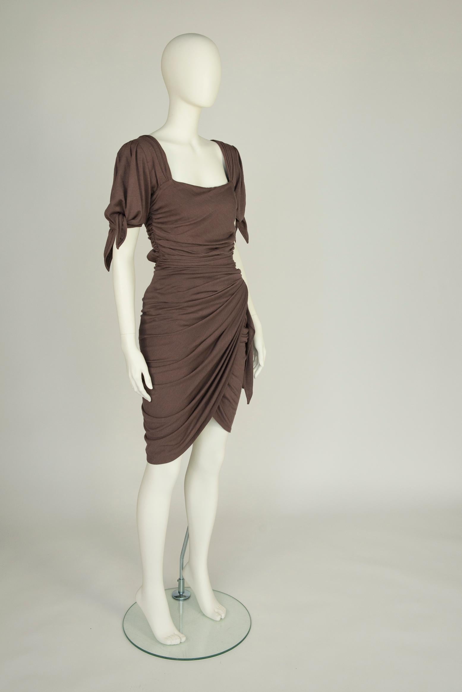 Emanuel Ungaro Draped Knotted Cut-Out Cocktail Dress, Circa 1985 In Good Condition For Sale In Geneva, CH