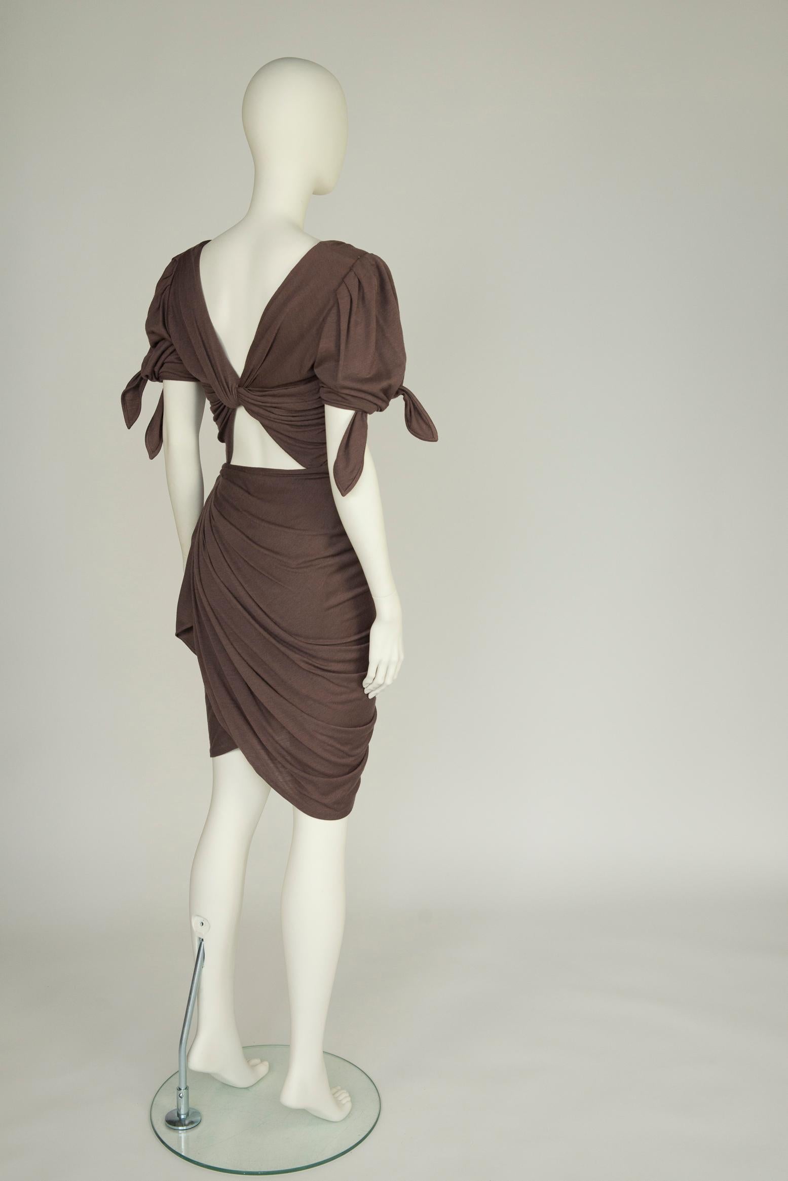 Emanuel Ungaro Draped Knotted Cut-Out Cocktail Dress, Circa 1985 For Sale 2