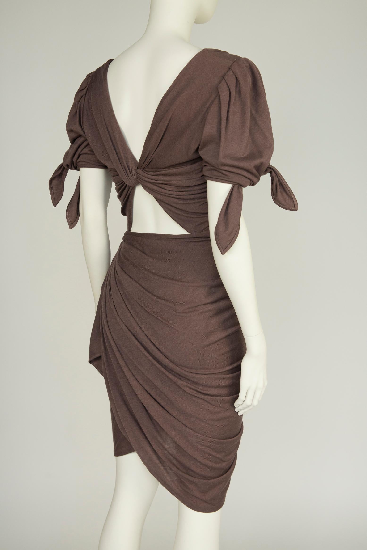 Emanuel Ungaro Draped Knotted Cut-Out Cocktail Dress, Circa 1985 For Sale 3