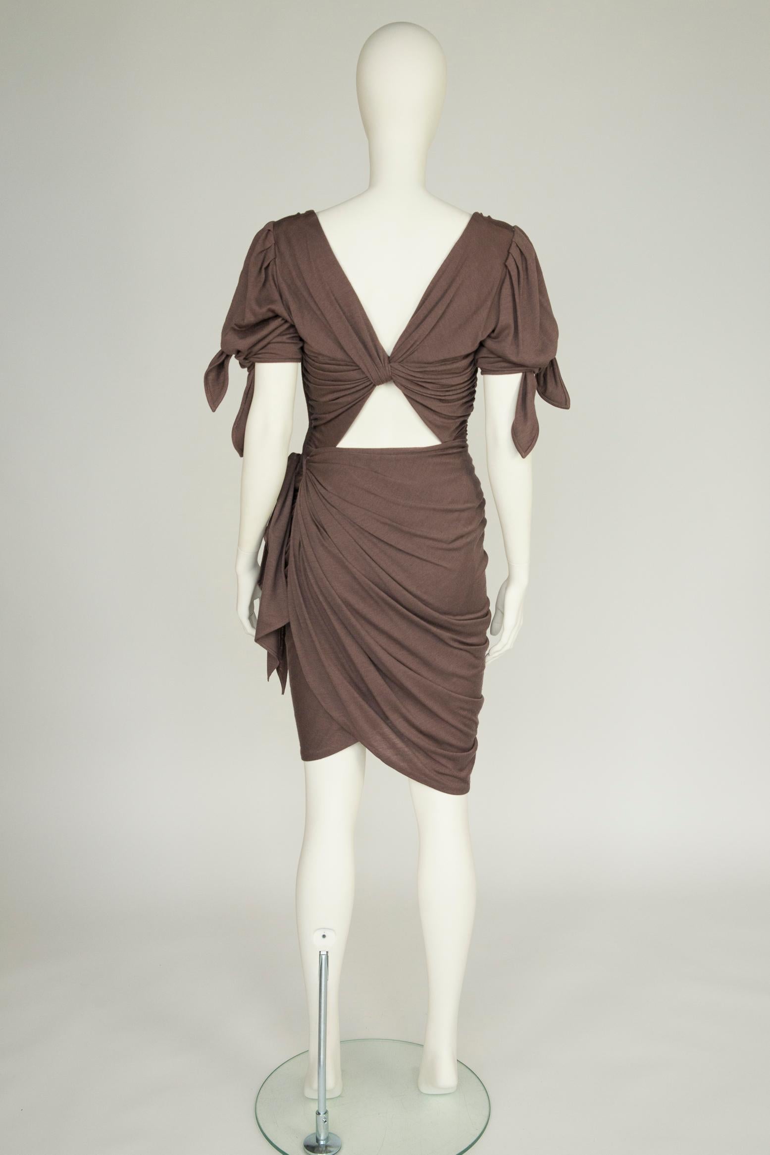 Emanuel Ungaro Draped Knotted Cut-Out Cocktail Dress, Circa 1985 For Sale 4