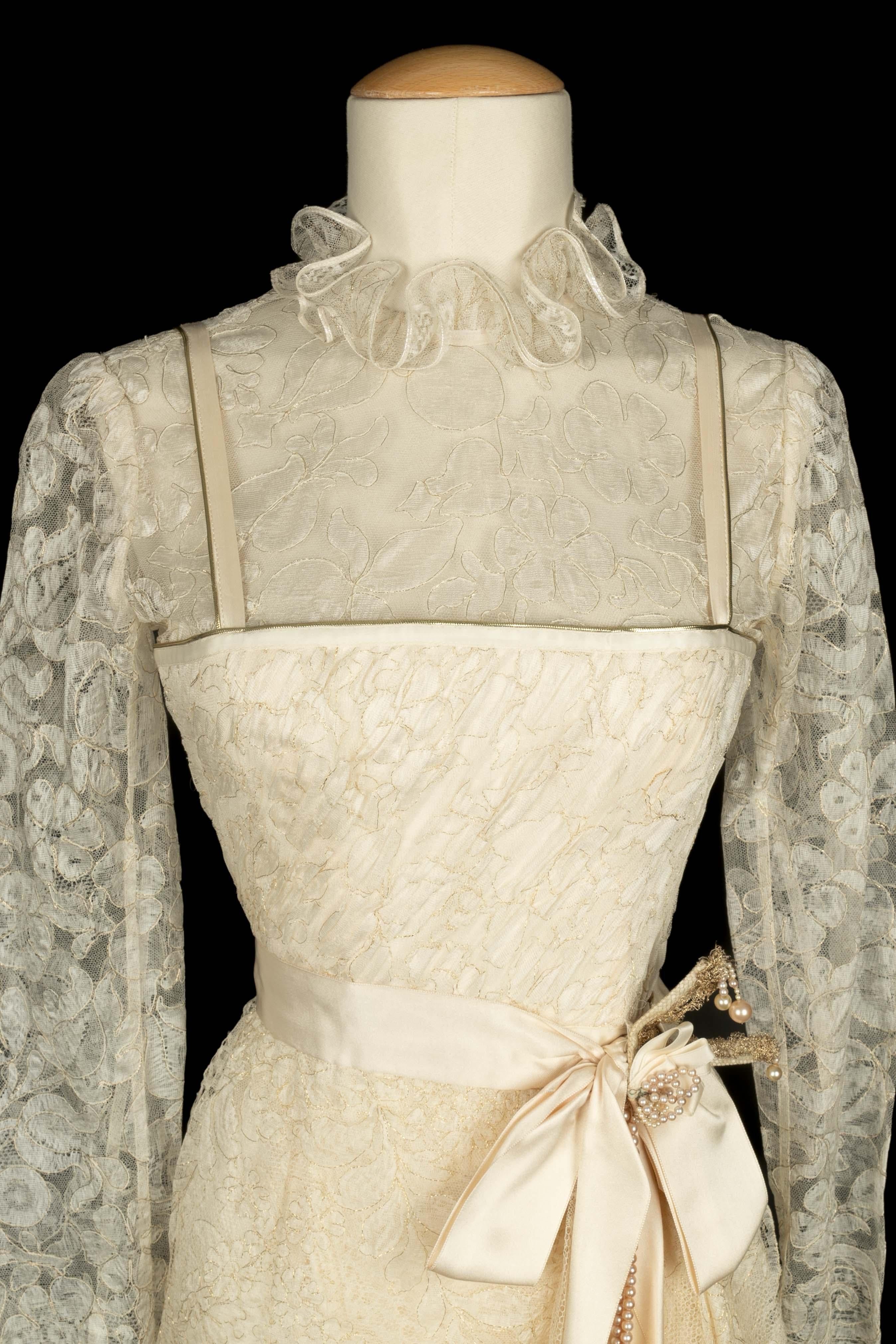 Beige Robe Emanuel Ungaro Haute Couture Printemps 1980 en vente