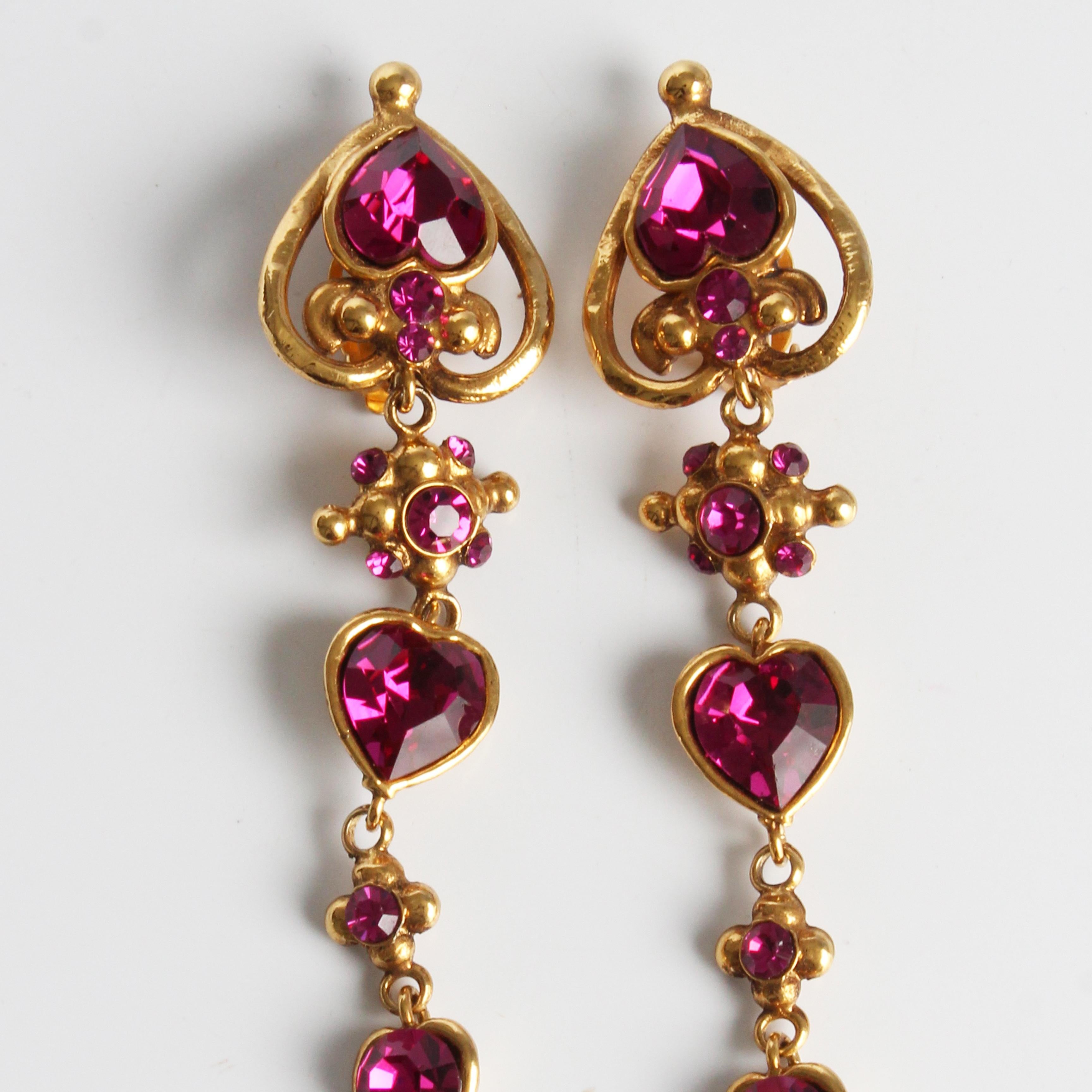 Emanuel Ungaro Ohrringe Lange rosa Kristalle Barock übergroße 5in Vintage für Damen oder Herren im Angebot