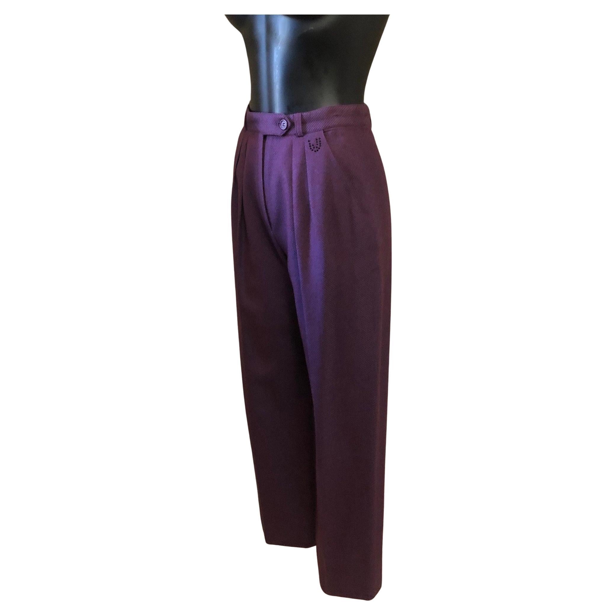 Noir Pantalon en aubergine Emanuel Ungaro, Circa 1990 en vente