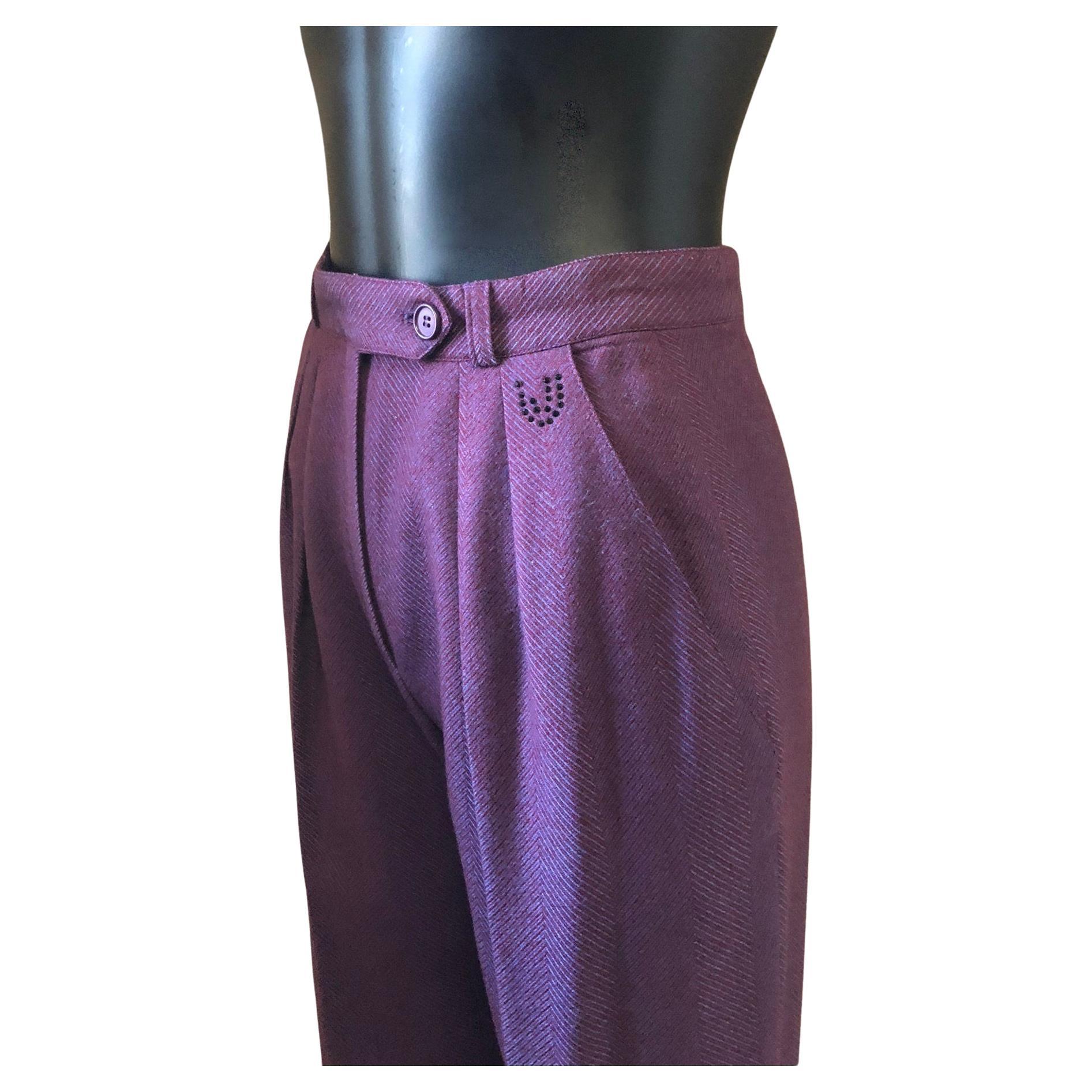 Pantalon en aubergine Emanuel Ungaro, Circa 1990 Pour femmes en vente