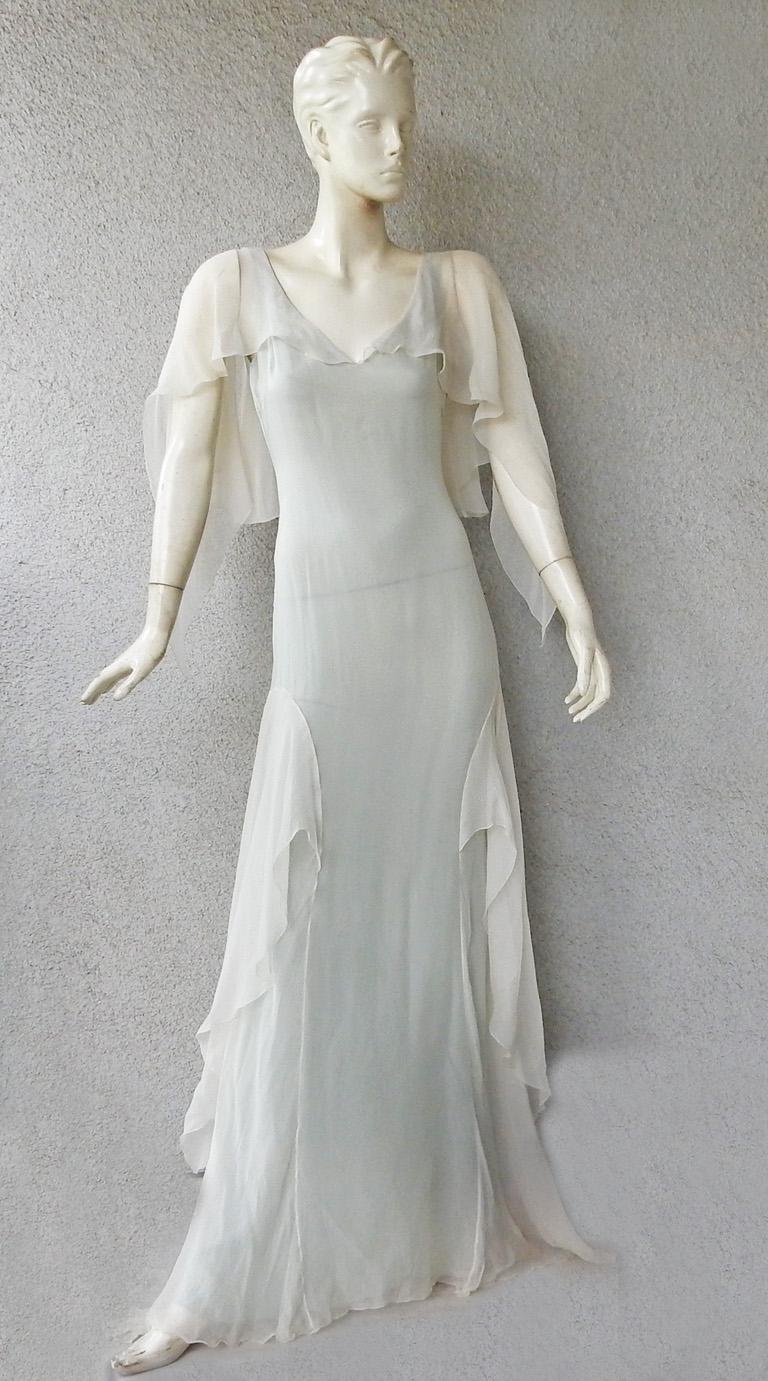 Emanuel Ungaro Ethereal Silk Chiffon Bias Cut Dress Gown In Excellent Condition For Sale In Los Angeles, CA