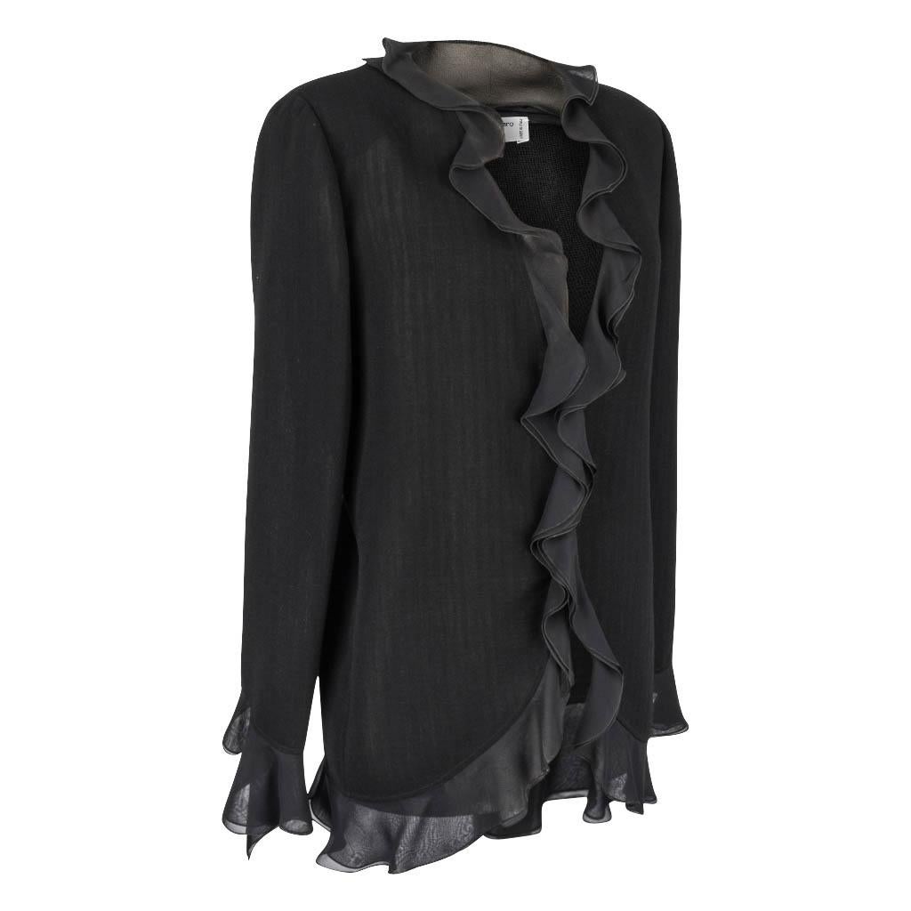 Black Emanuel Ungaro Evening Skirt Set Ruffle Trim Jacket 12  For Sale