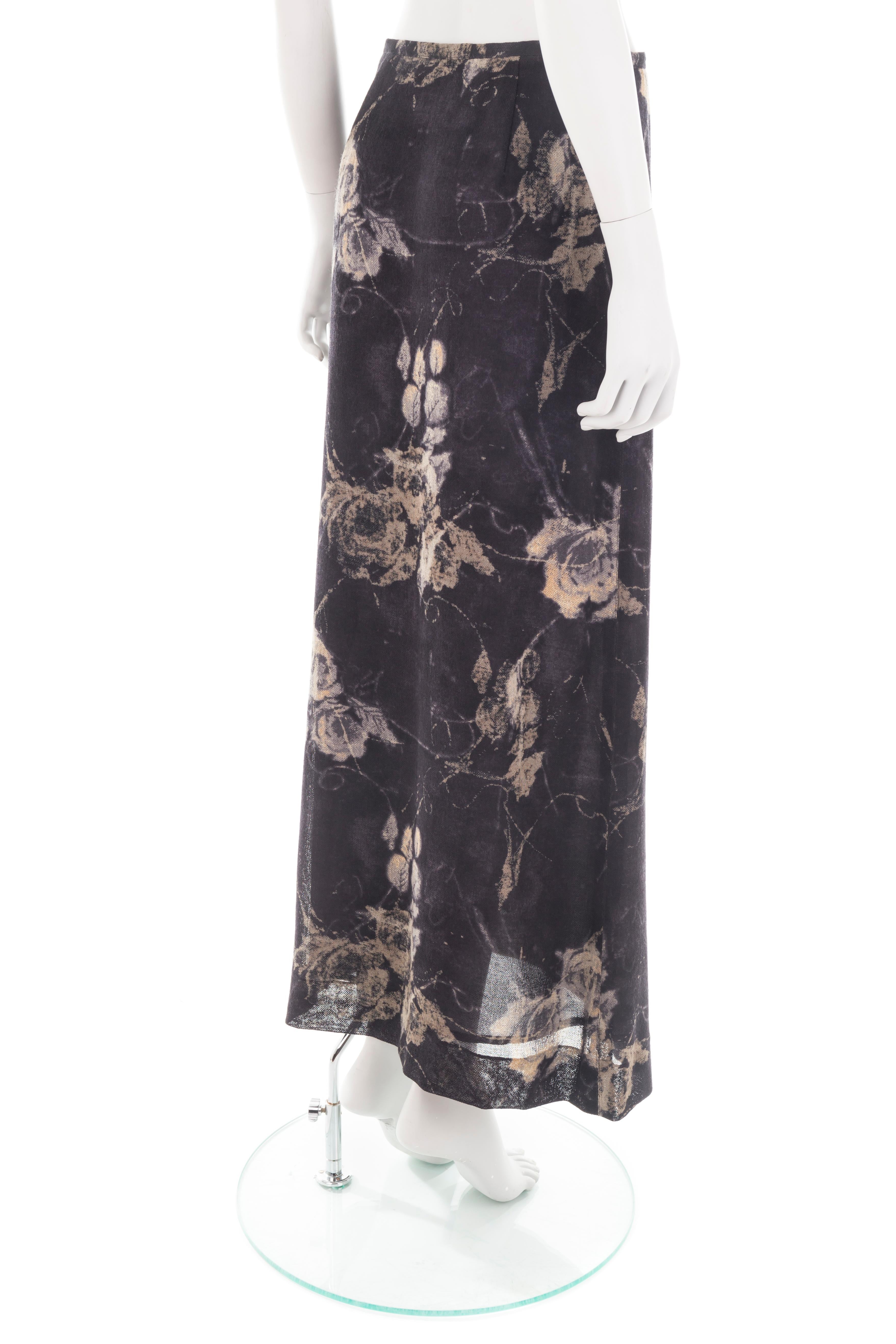 Black Emanuel Ungaro F/W 1997 brown roses print maxi skirt For Sale