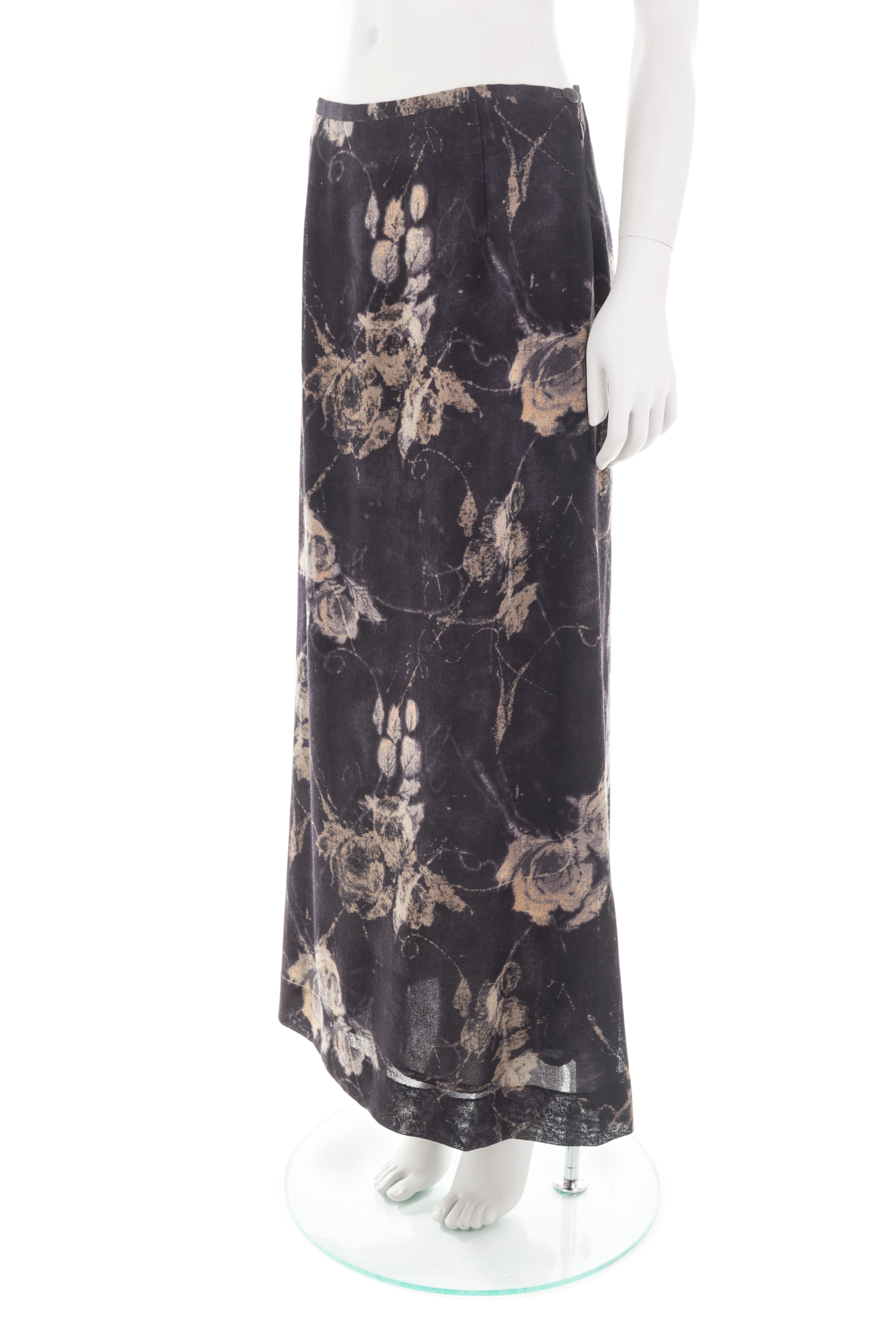 Emanuel Ungaro F/W 1997 brown roses print maxi skirt In Excellent Condition For Sale In Rome, IT