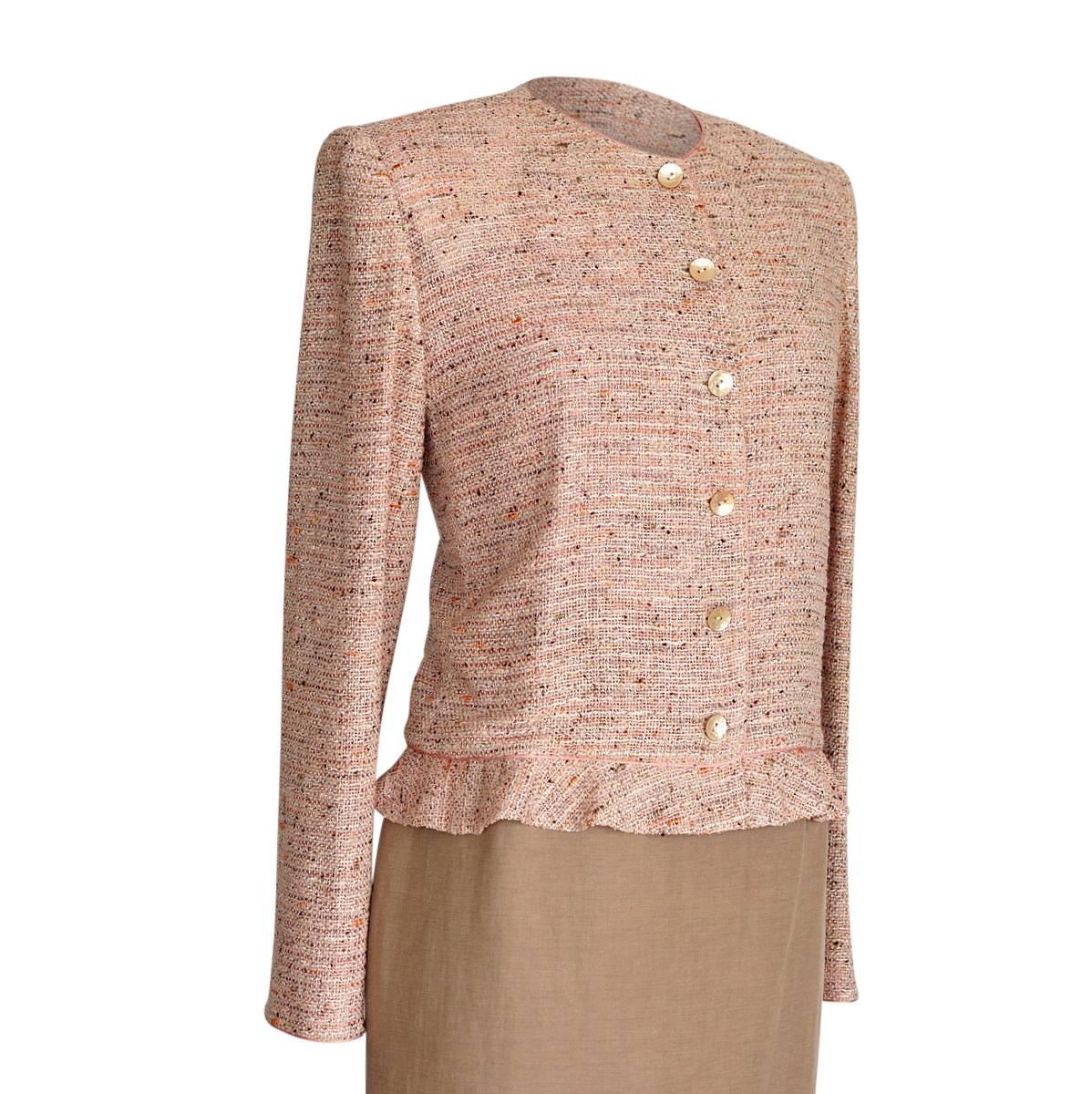 Brown Emanuel Ungaro Fantasy Tweed Jacket Solid Skirt Suit  12 fits 10 New