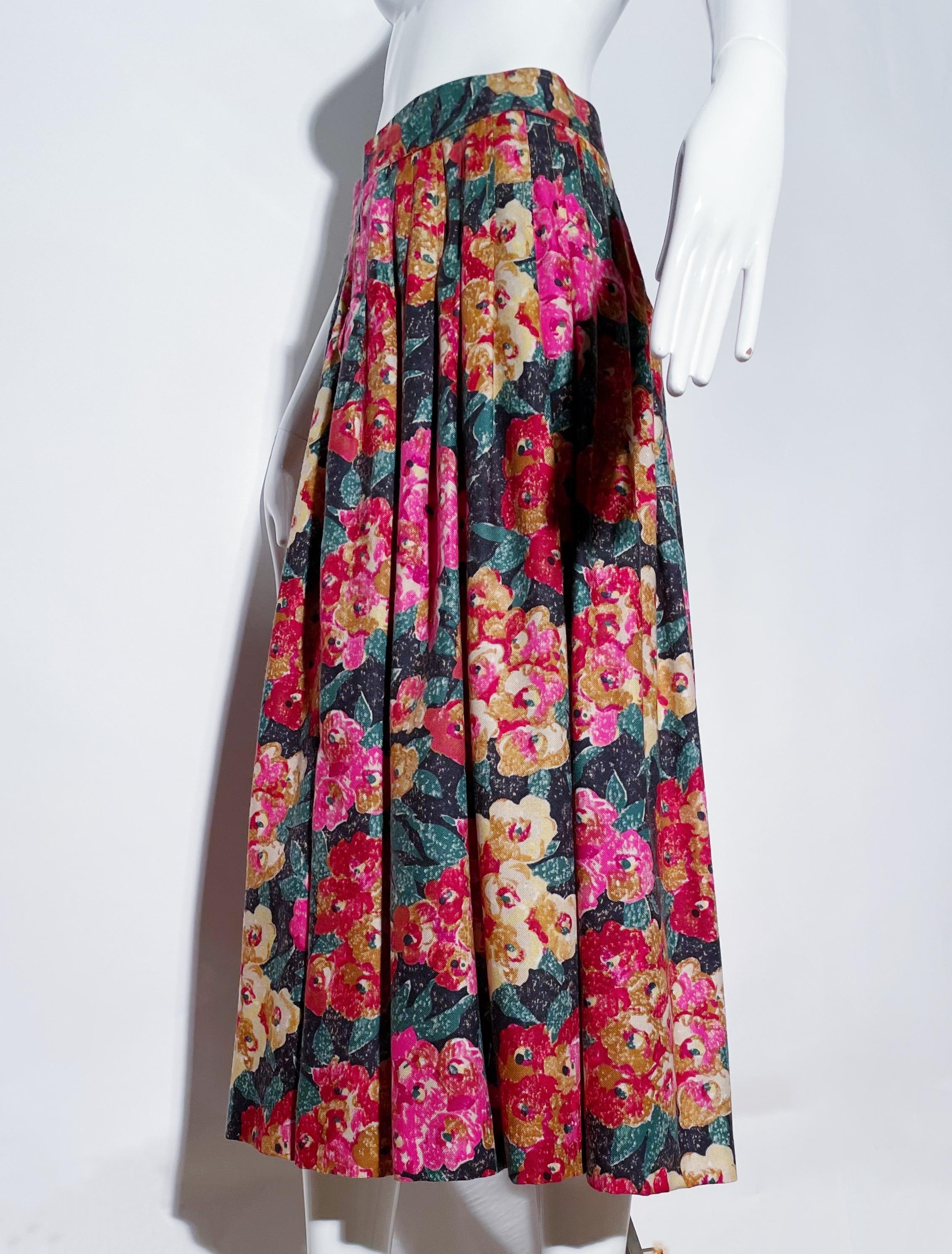 Pink Emanuel Ungaro Floral Pleated Skirt  For Sale