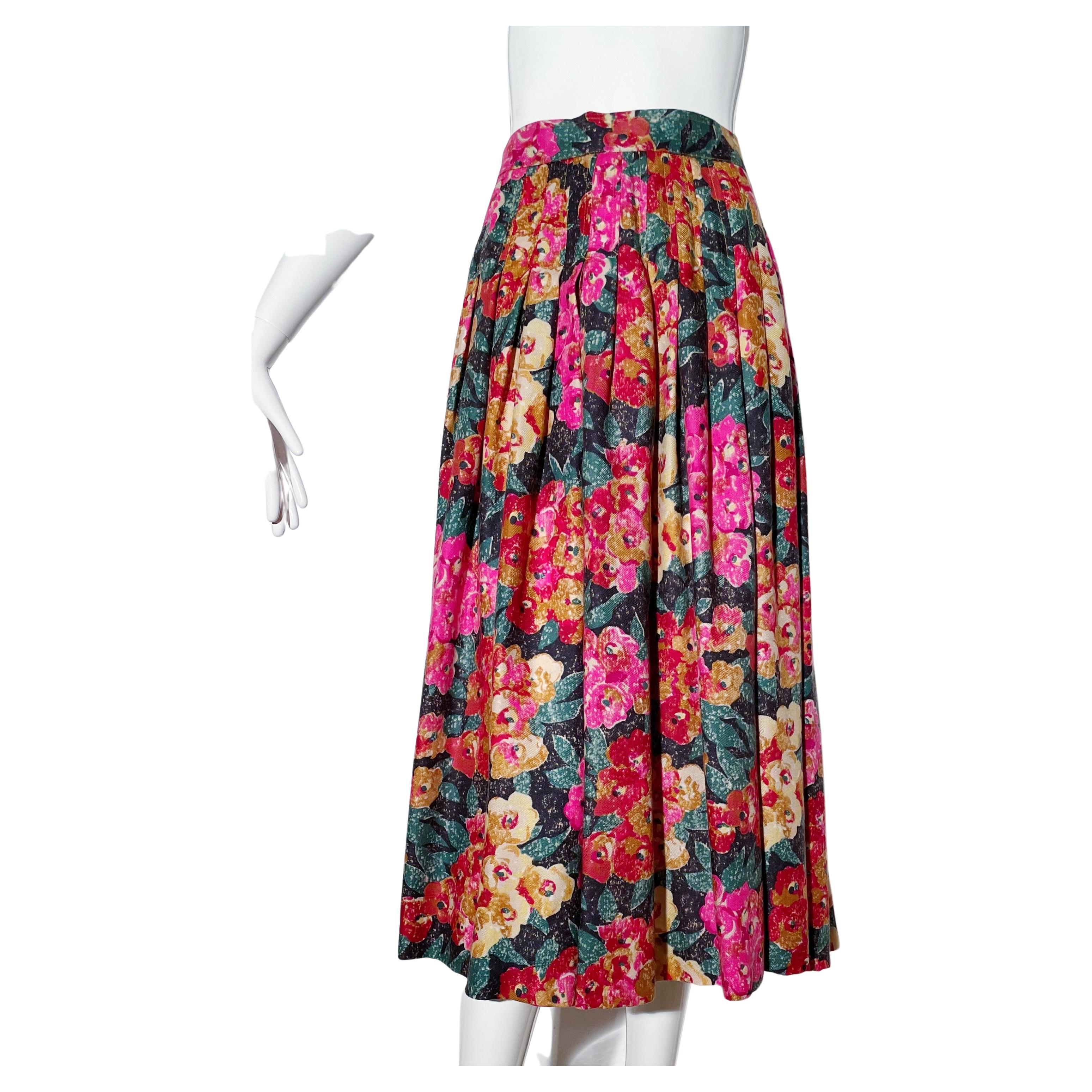Emanuel Ungaro Floral Pleated Skirt  For Sale