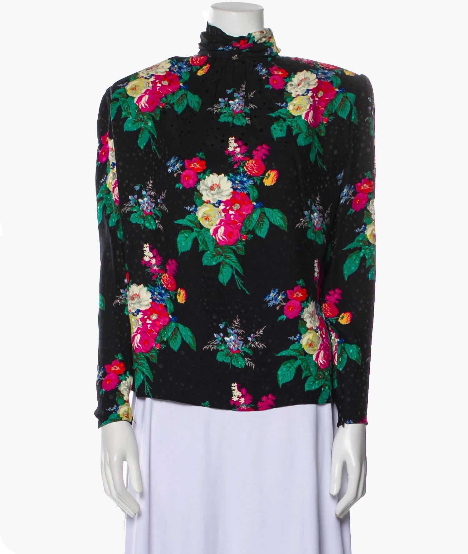 Chemisier en soie à imprimé floral Emanuel Ungaro Excellent état - En vente à New York, NY