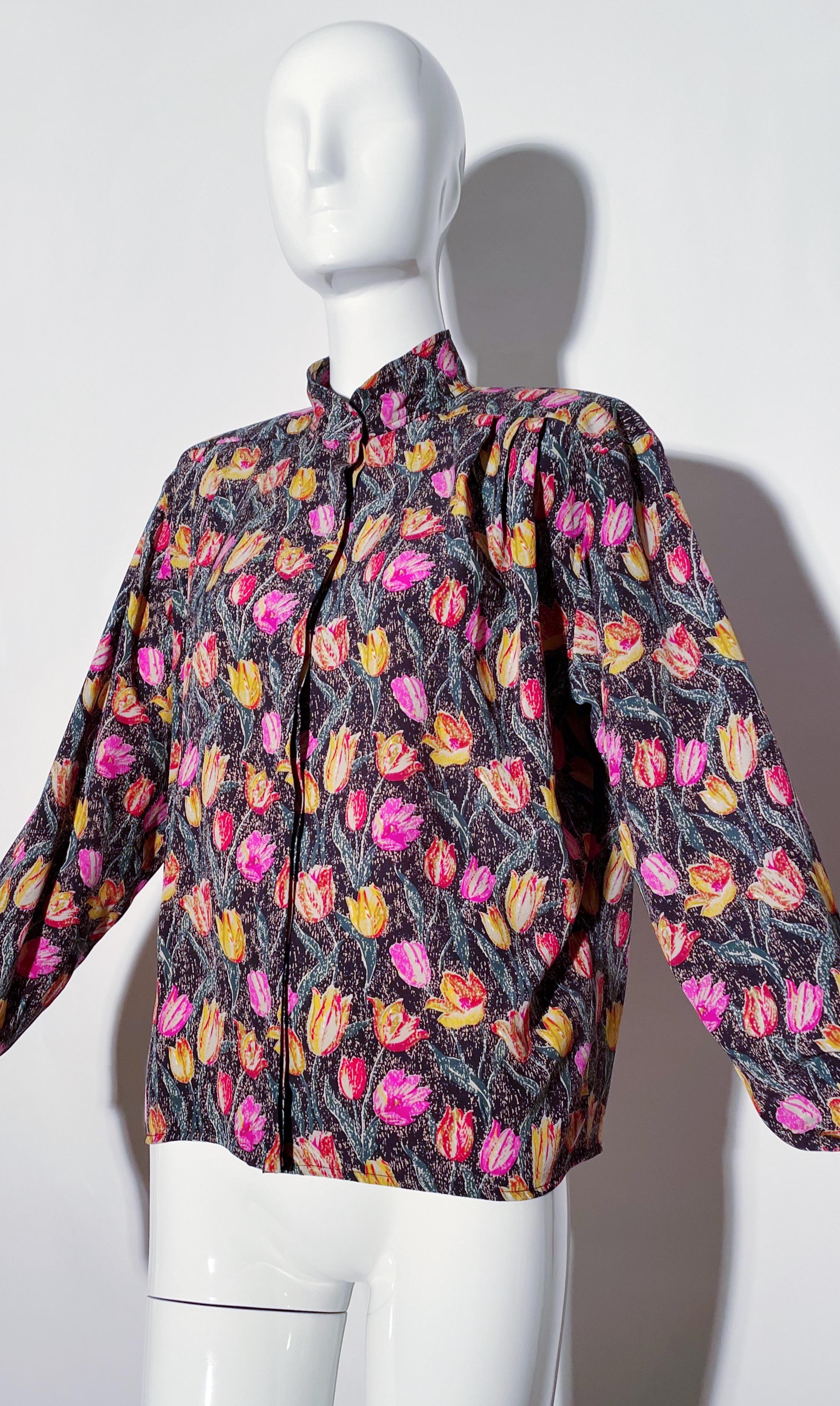 Beige Emanuel Ungaro Floral Silk Blouse For Sale