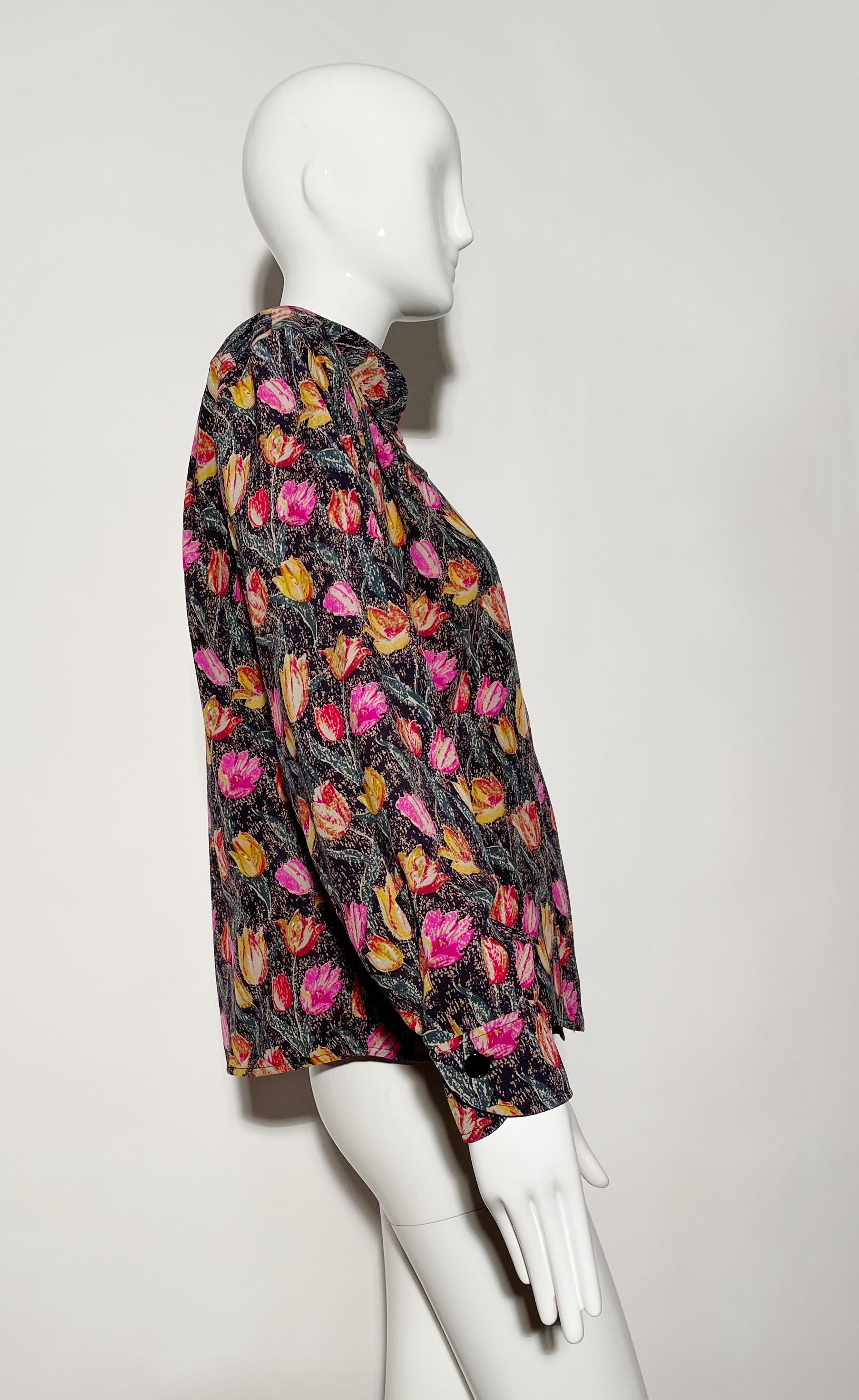 Women's Emanuel Ungaro Floral Silk Blouse For Sale