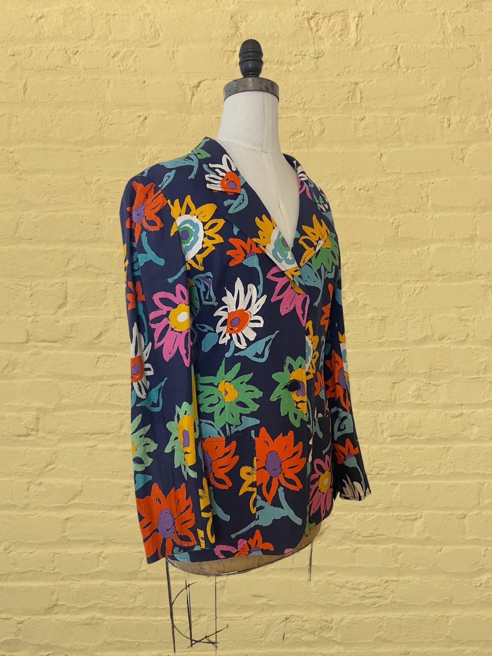Noir Blazer à imprimé fleuri Emanuel Ungaro, Circa 1990 en vente