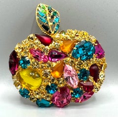 Emanuel Ungaro, France Gold and Crystal Apple Brooch, 1980s