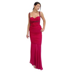 Emanuel Ungaro - Robe fuchsia à cœur sucré, froncée et ornée de perles